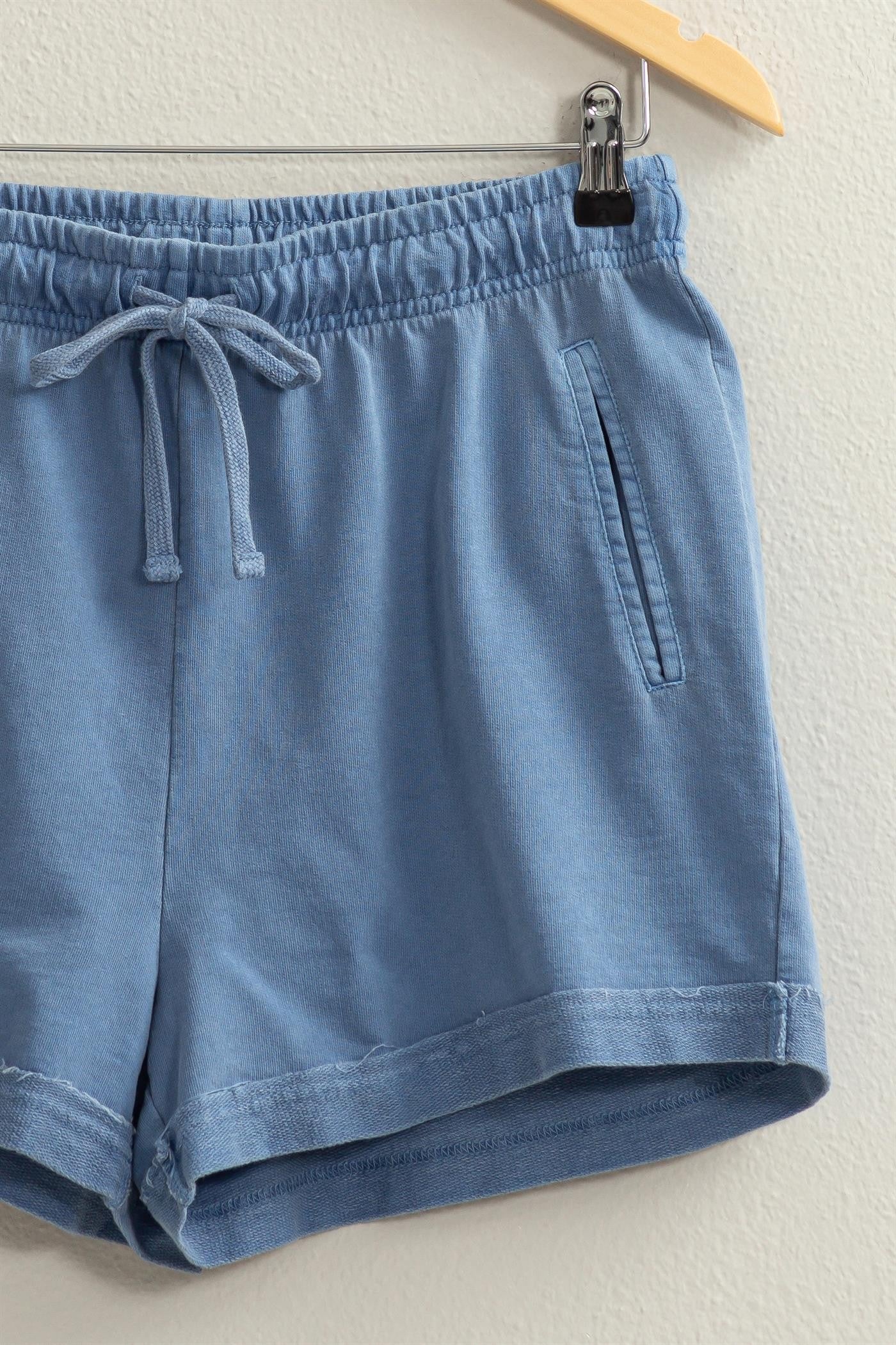 Blue Raw Edge Pocket Shorts