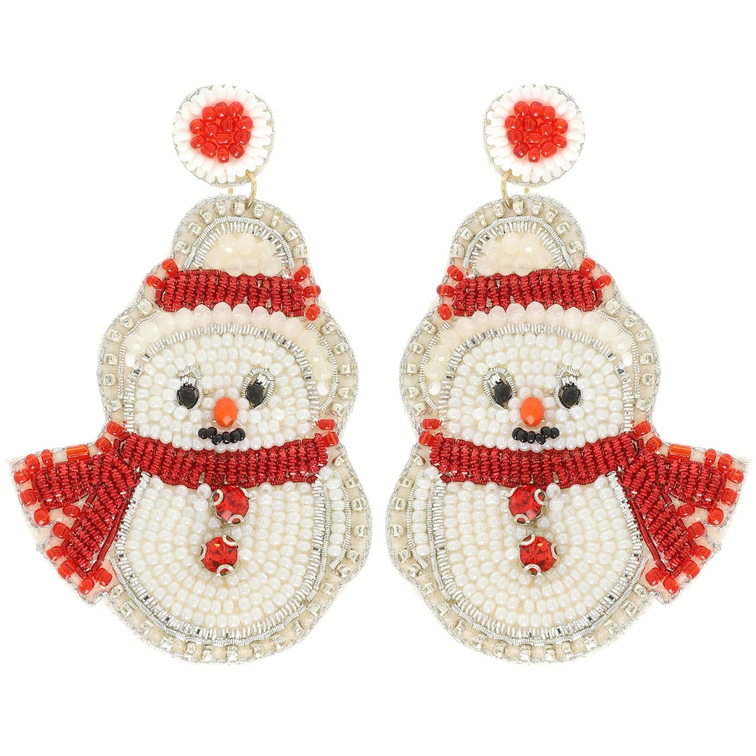 Red Scarf Snowman Beaded Earrings