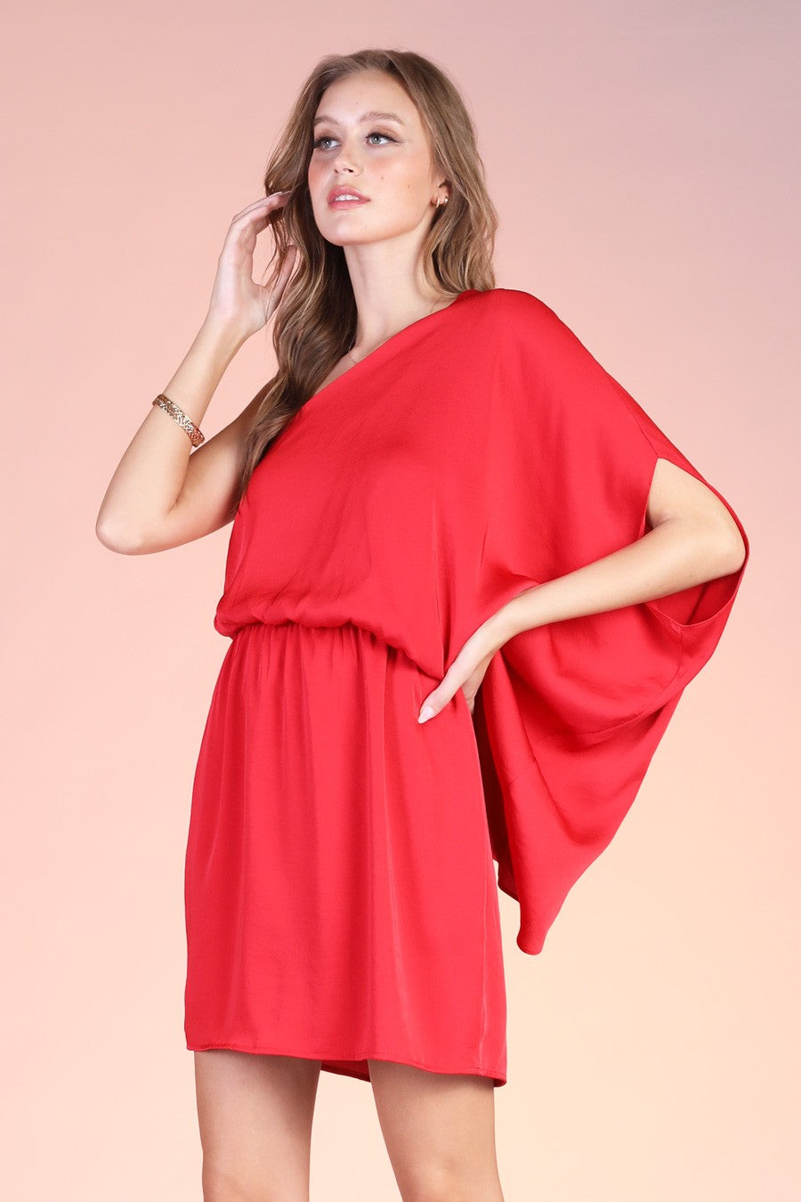 Red Silk One Shoulder Dress