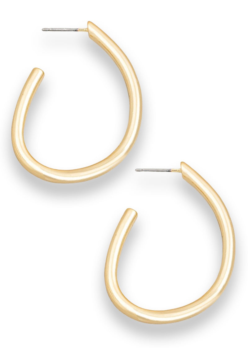 Gold Oval Tube Hoop Earrings