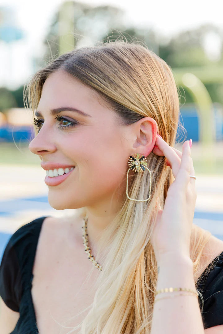 Black & Gold Sunburst Rectangle Earrings