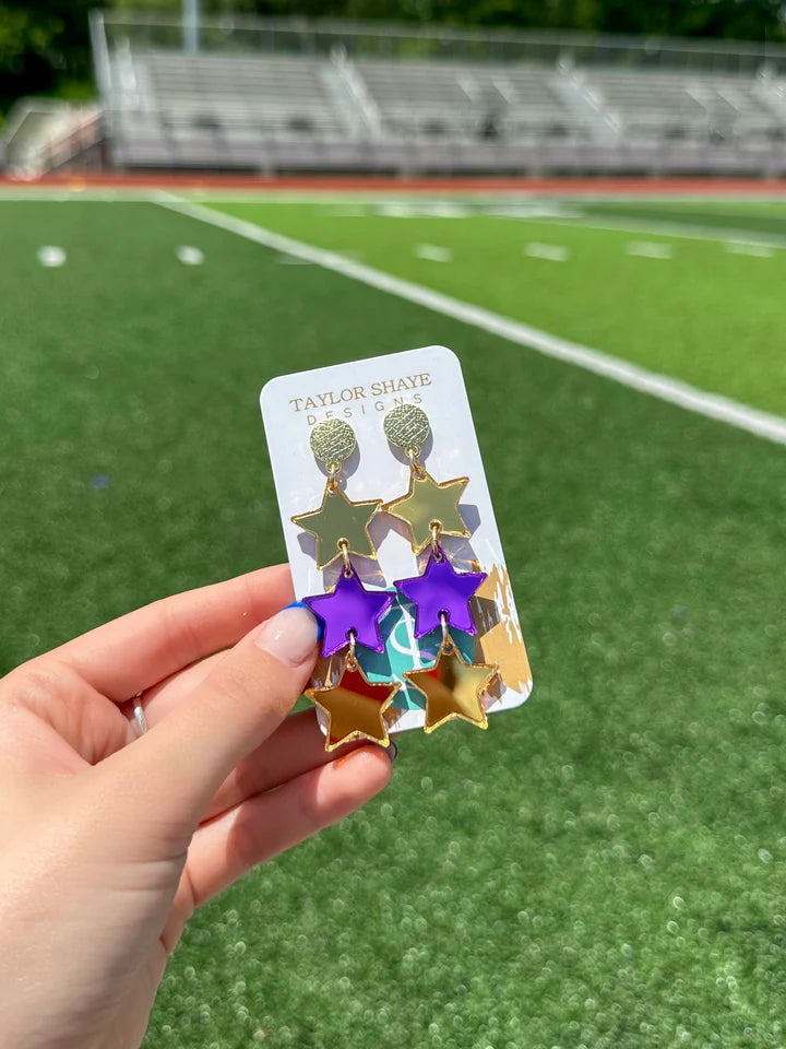 Purple & Gold Star Earrings