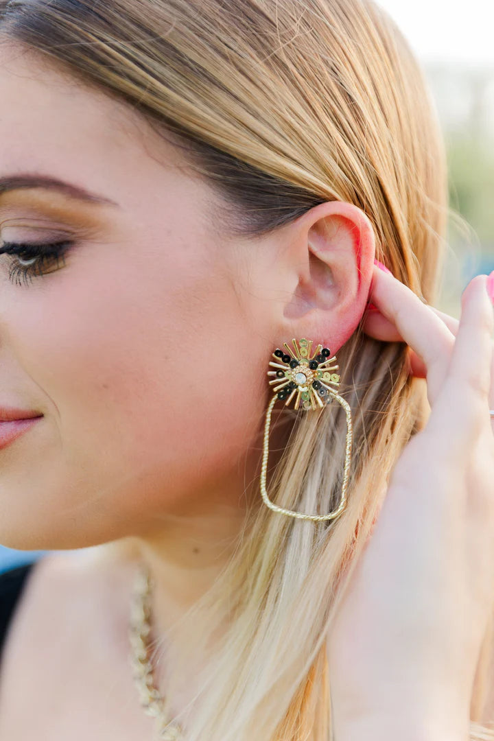 Black & Gold Sunburst Rectangle Earrings