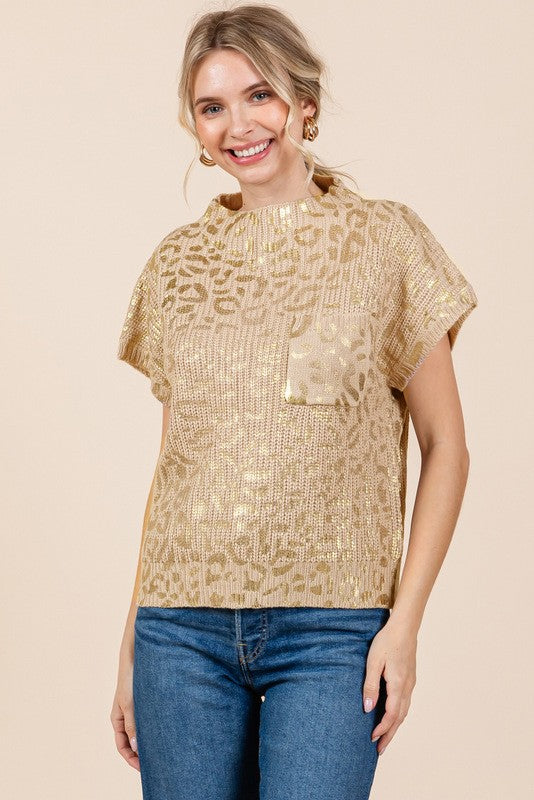 Taupe Metallic Leopard Sweater