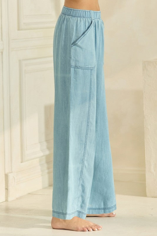 Chambray Pocket Palazzo Pants