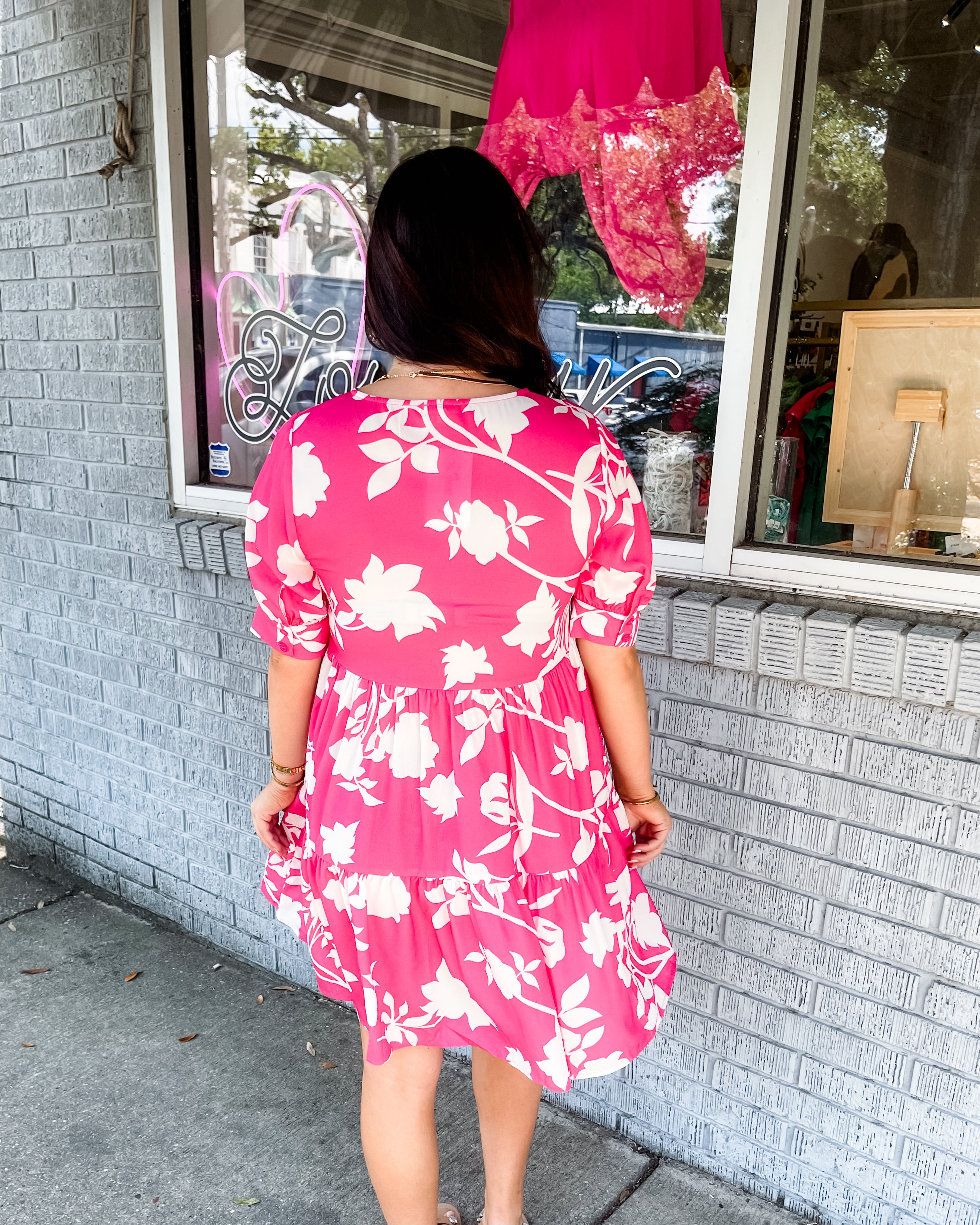 Hot Pink & White Floral Dress