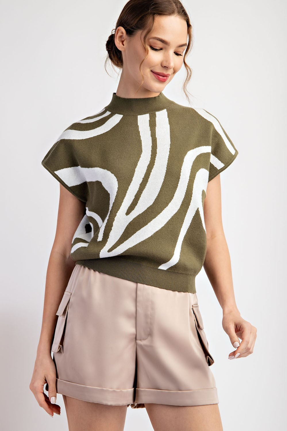 Olive Swirl Mock Neck Sweater