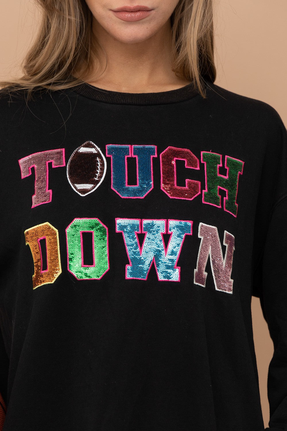 Black Touchdown Sequin Sweatshirt