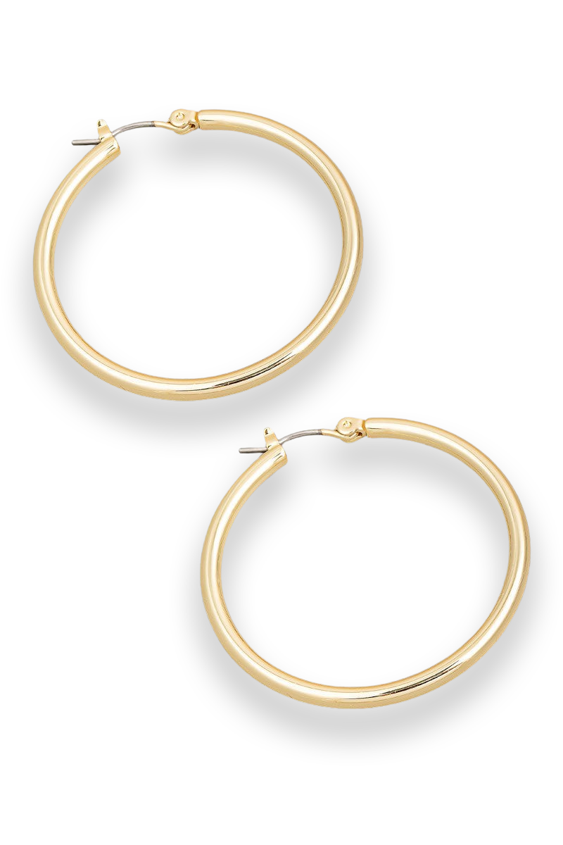 Gold Metallic Tube Pincatch Hoop Earrings
