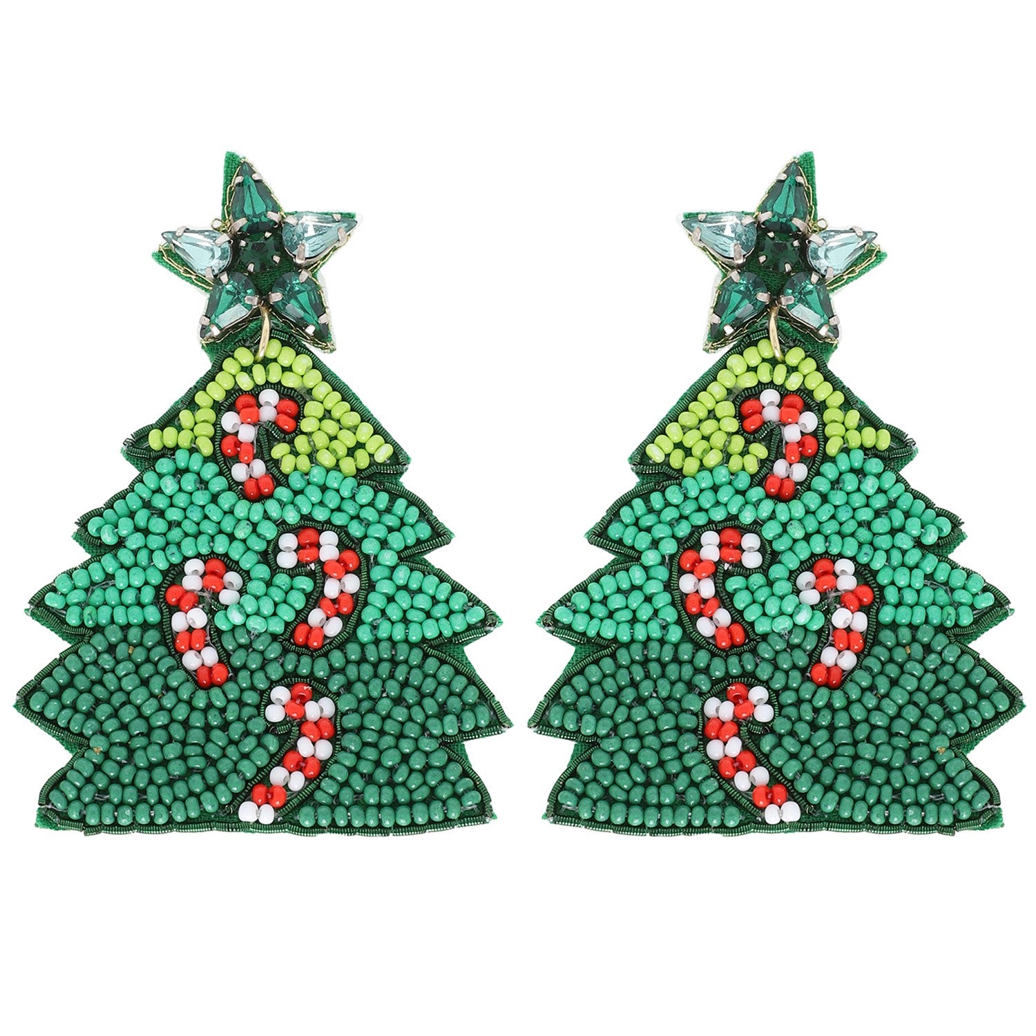 Candy Cane Tree Beaded Earrings