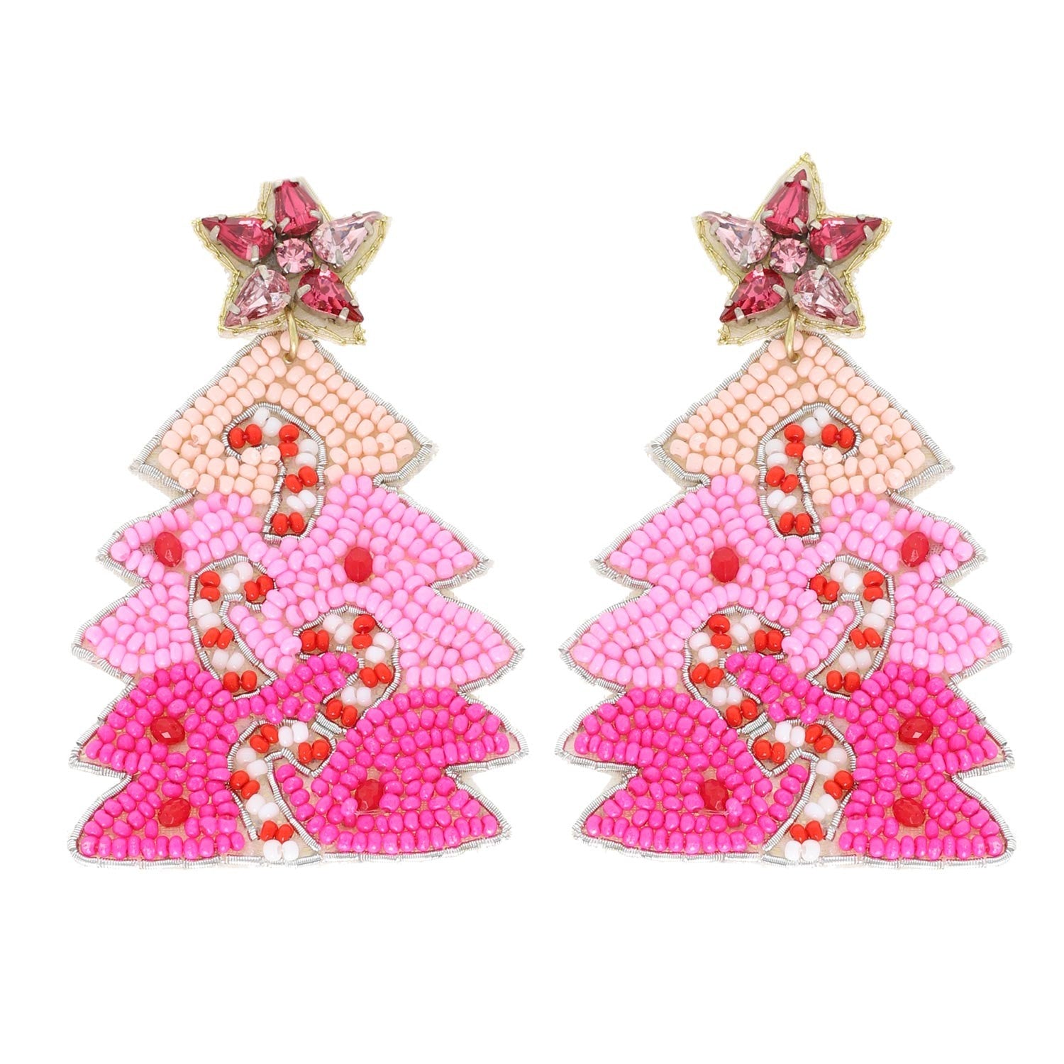 Candy Cane Tree Beaded Earrings