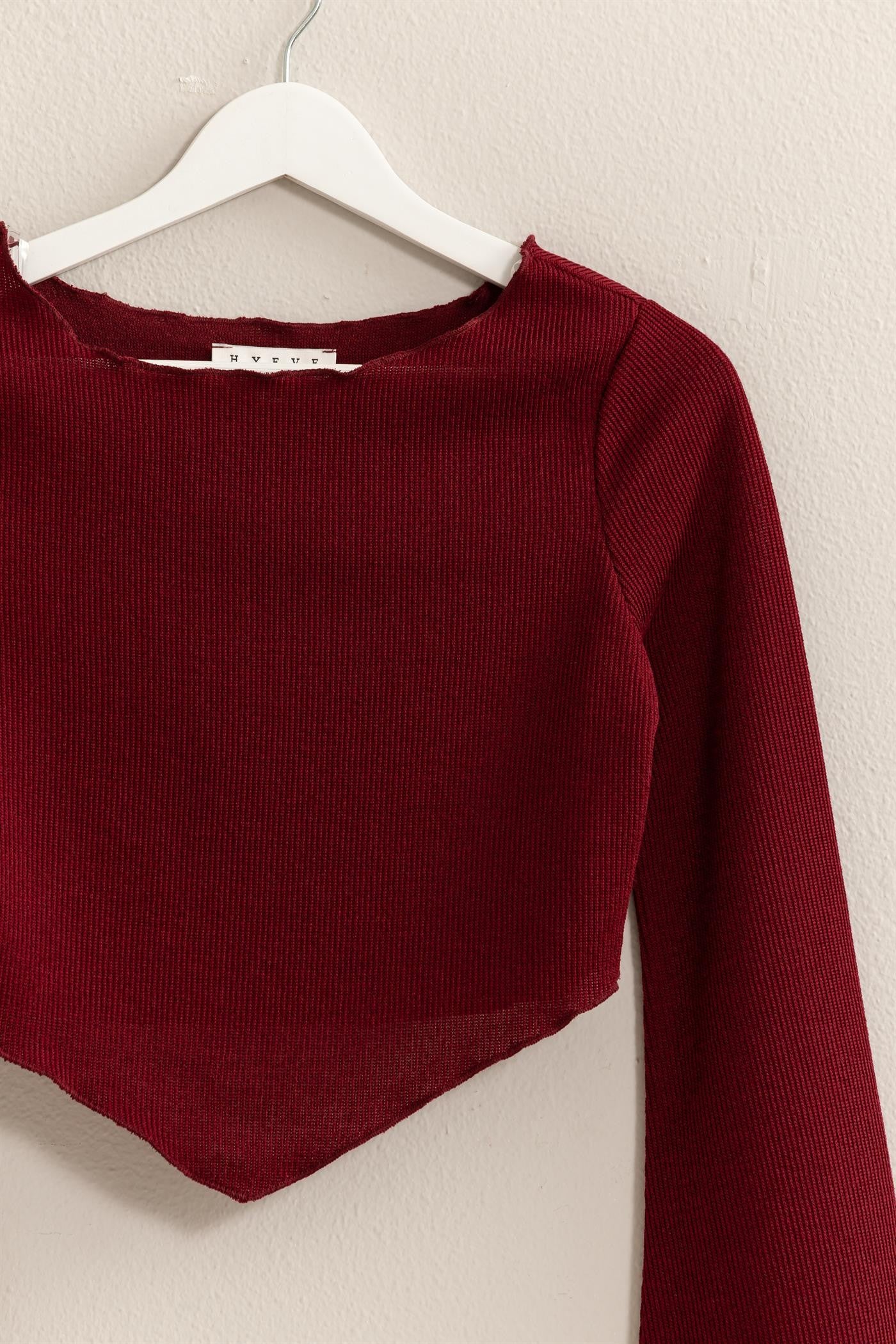 Burgundy Long Sleeve Crop Top