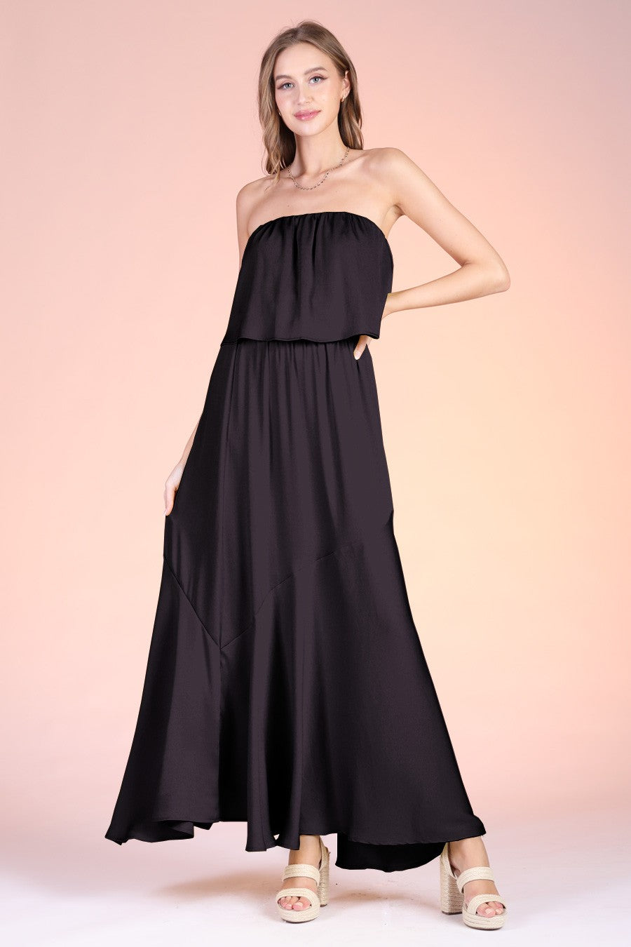 Black Silk Strapless Maxi Dress