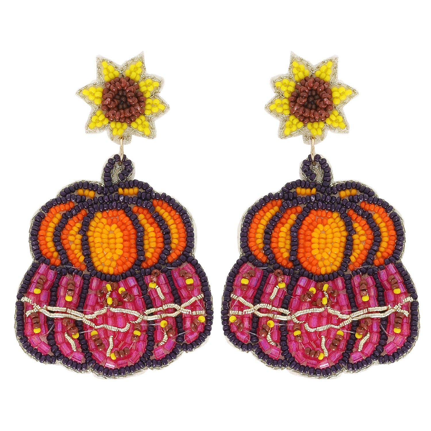 Sunflower Pumpkin Beaded Earrings