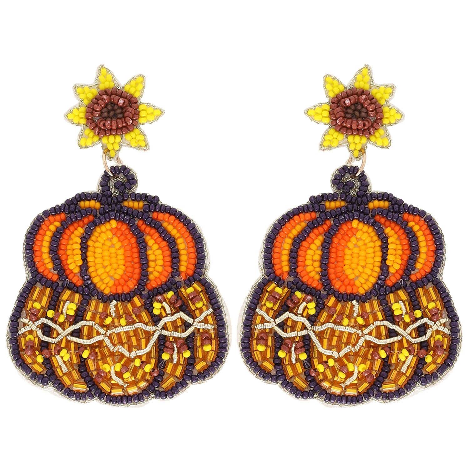 Sunflower Pumpkin Beaded Earrings