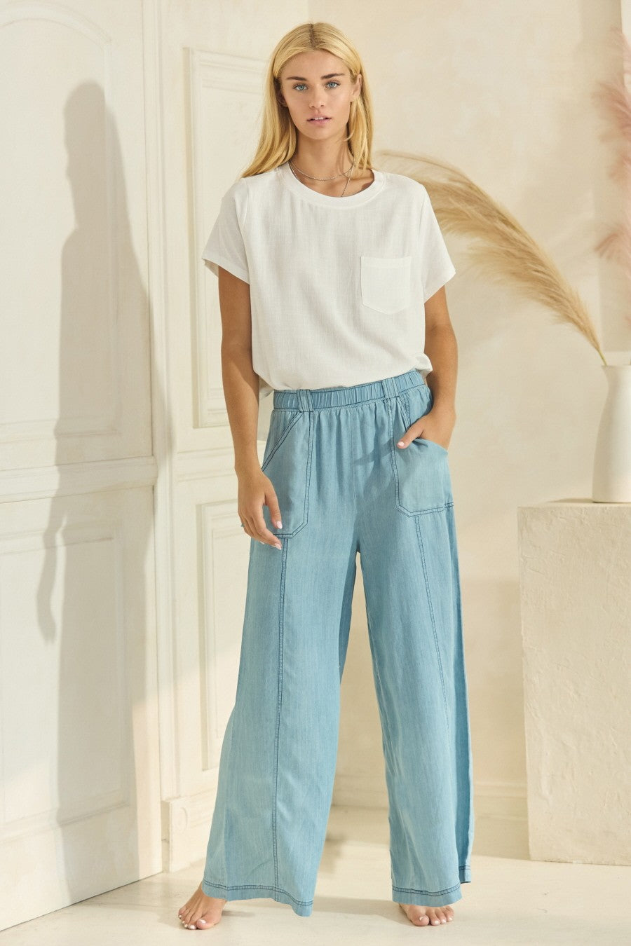 Chambray Pocket Palazzo Pants