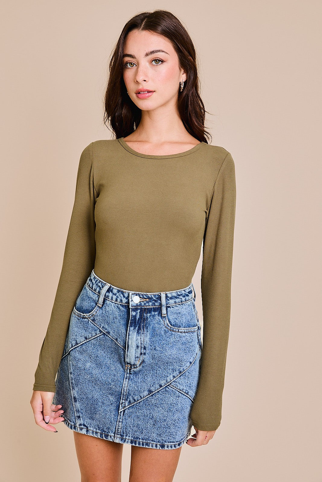 Olive Long Sleeve Ribbed Bodysuit