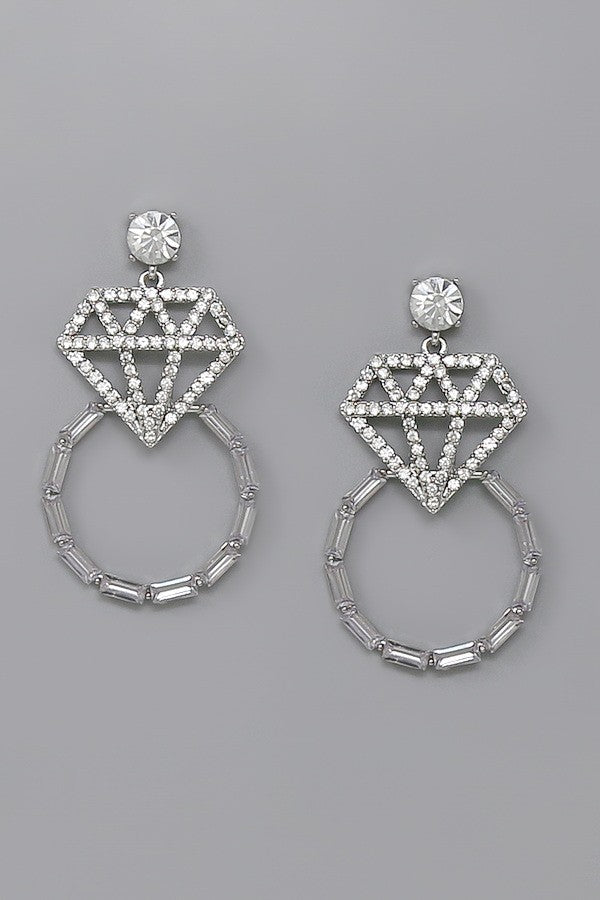 Silver Diamond Ring Embellished Earrings