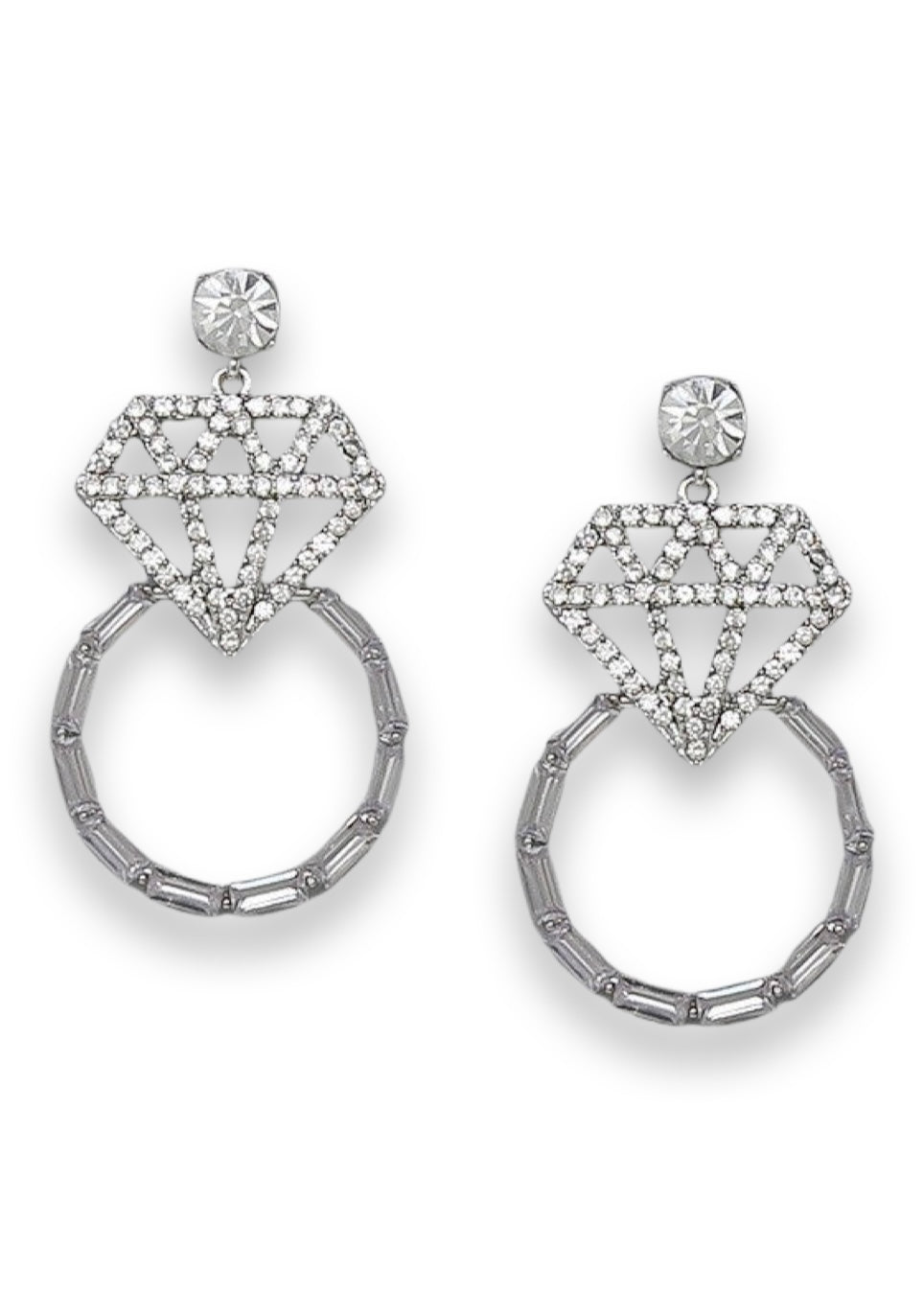 Silver Diamond Ring Embellished Earrings