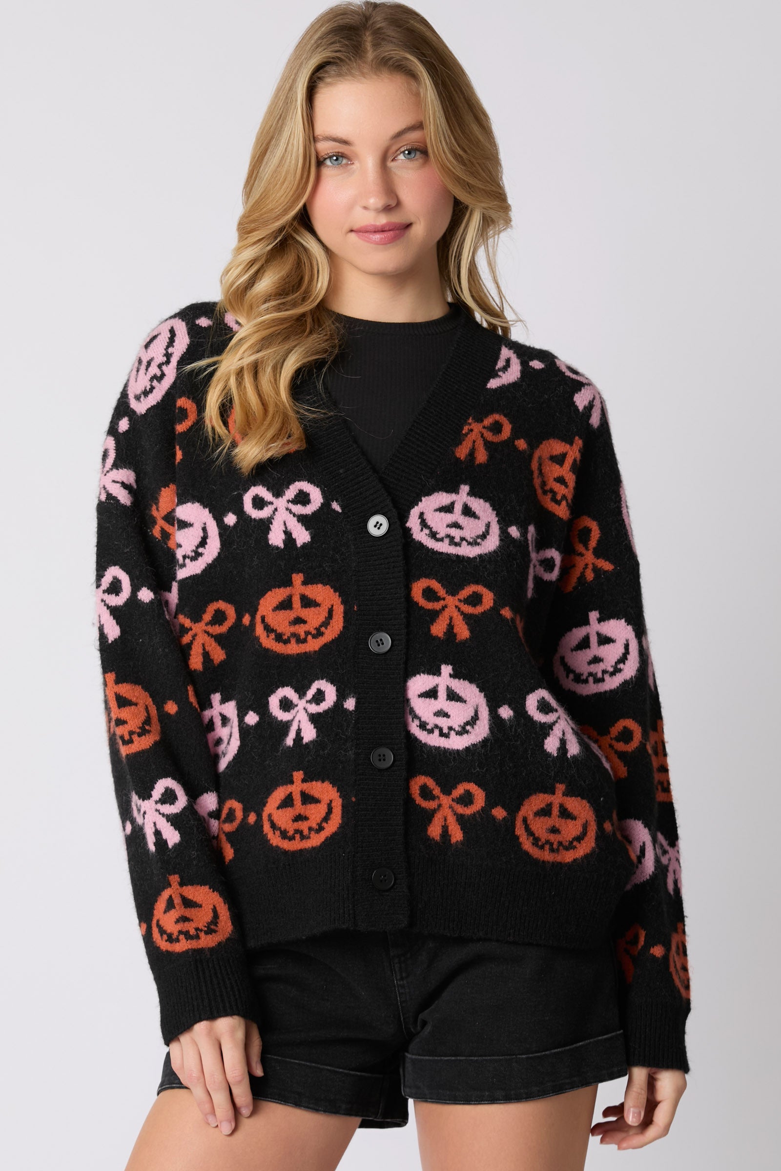 Black Pumpkin & Bow Cardigan