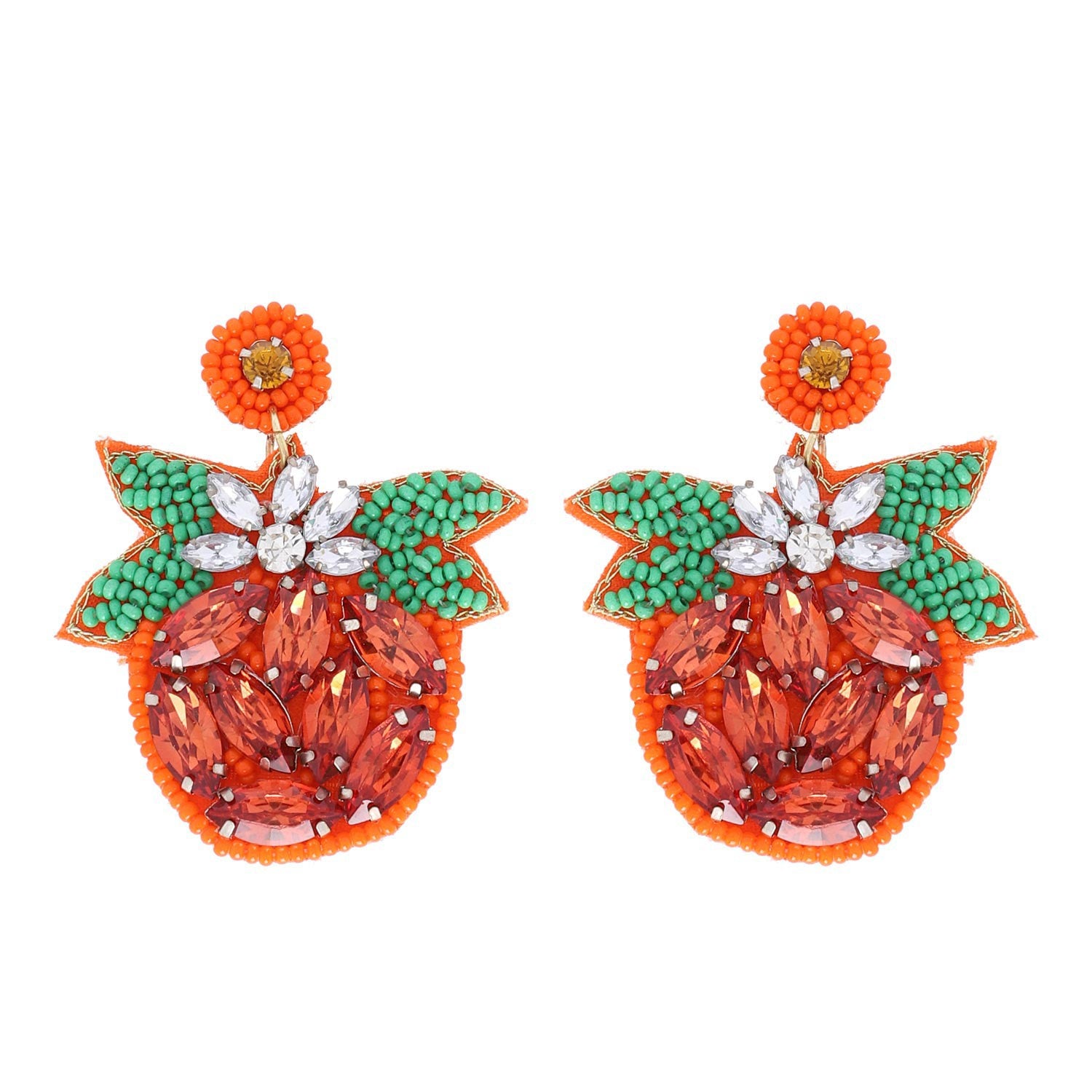 Orange Jeweled Pumpkin 2 Tier Earrings