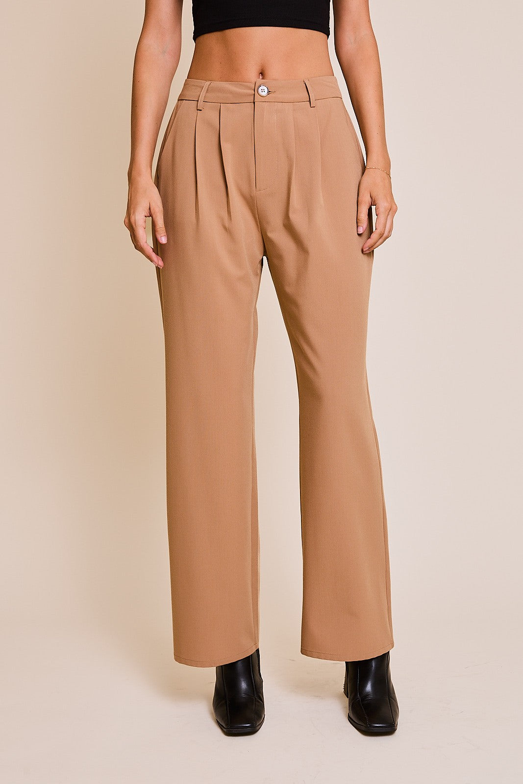 Tan High Waisted Basic Pants