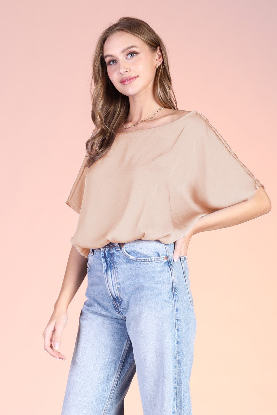 Tan Silk Elastic Crop Top