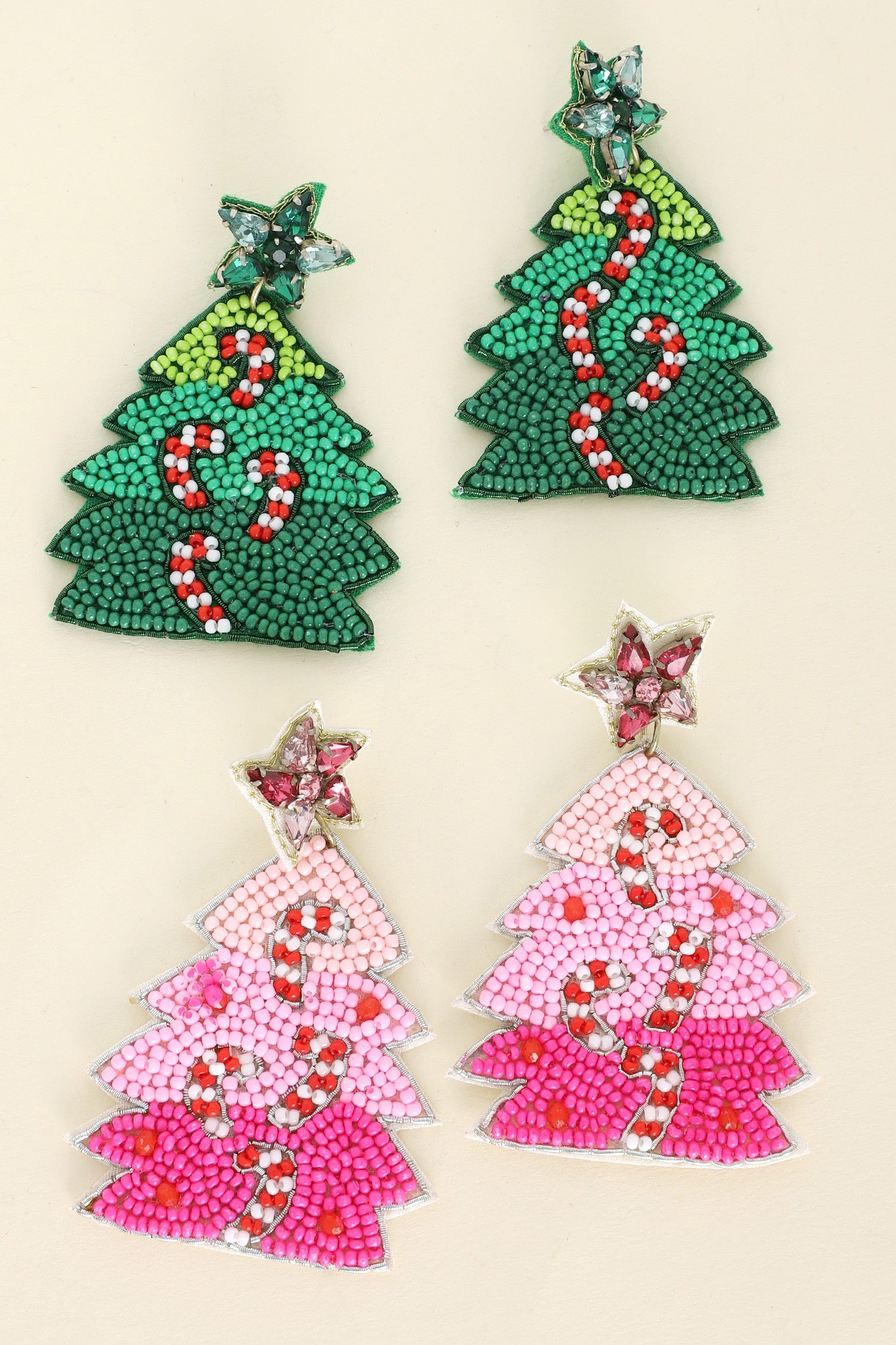 Candy Cane Tree Beaded Earrings