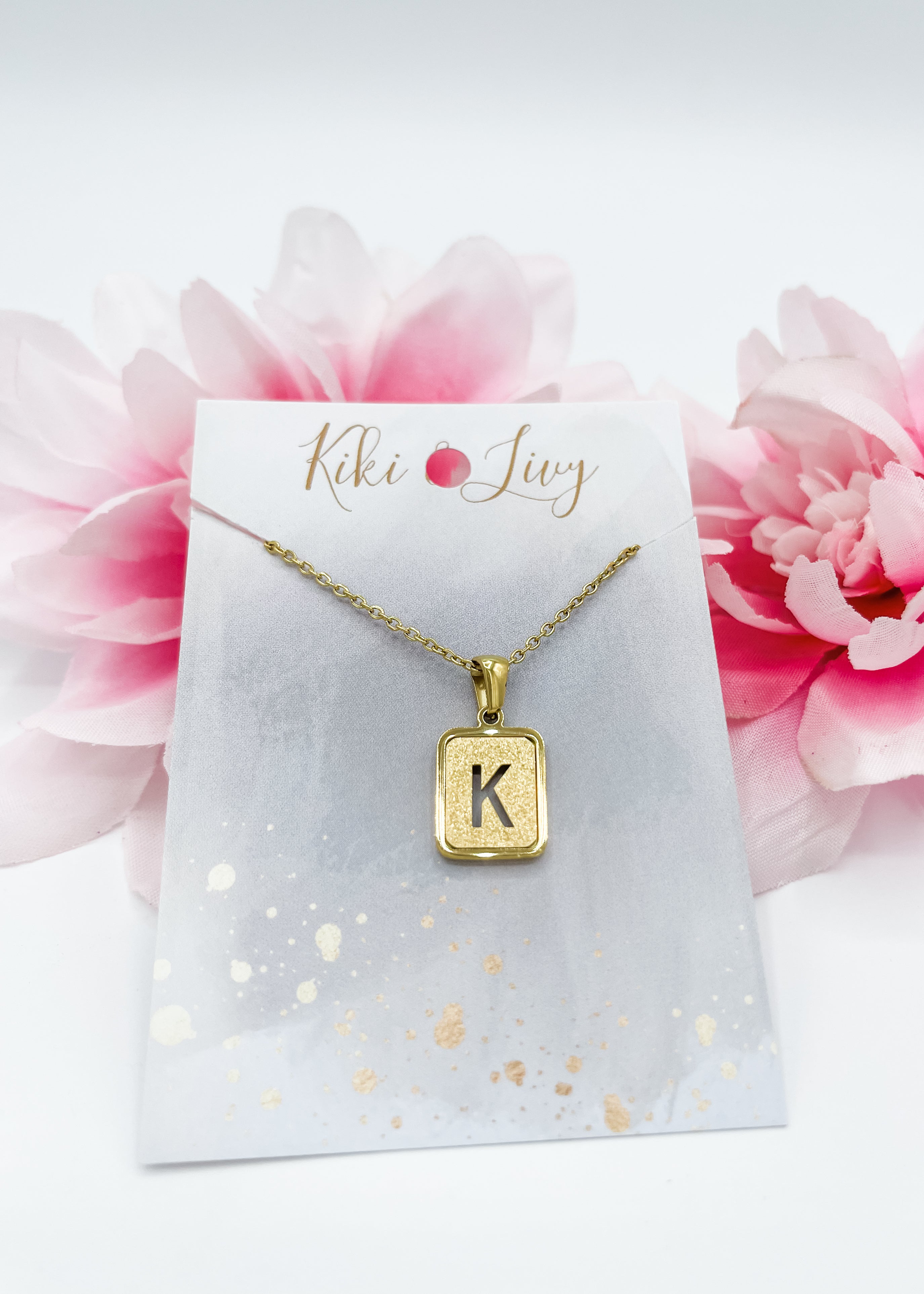 Gold Glitter Rectangle Letter Necklace