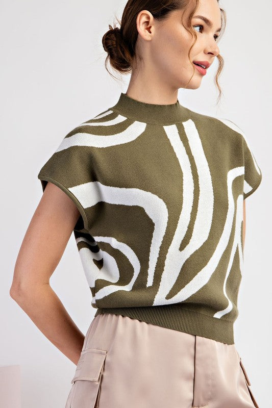 Olive Swirl Mock Neck Sweater