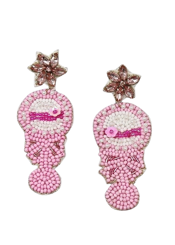 Pink Baby Rattle Seed Bead Earrings