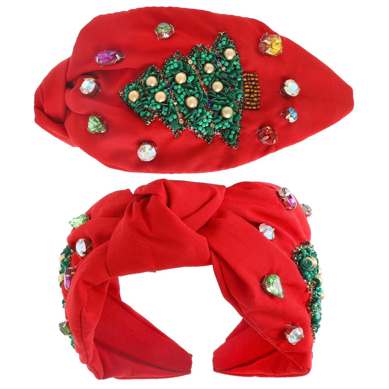 Jeweled Christmas Tree Knot Headband