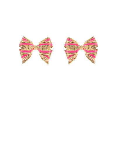 Pink Gold Bow Enamel Earrings