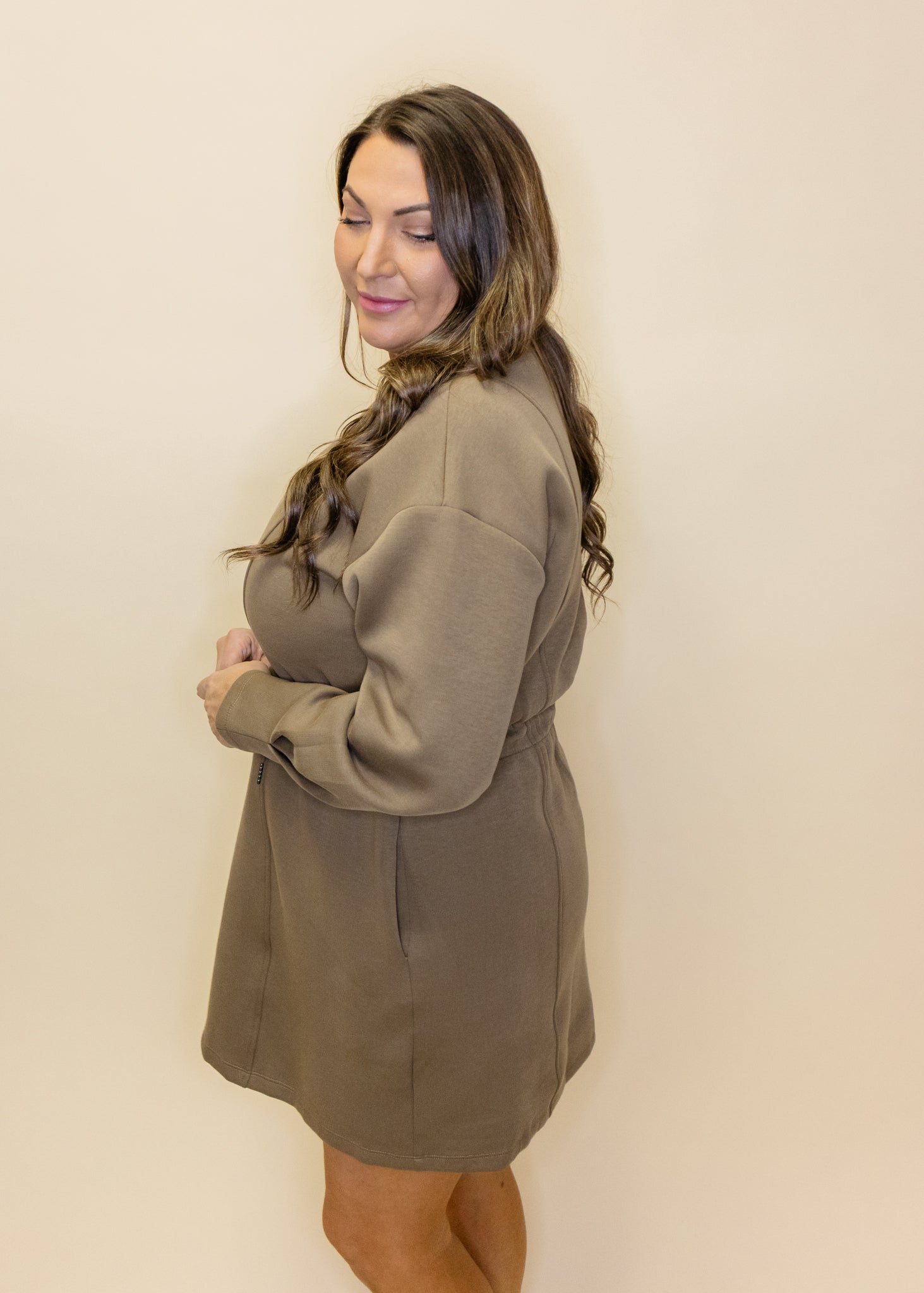 Brown Drawstring Waist Detail Dress