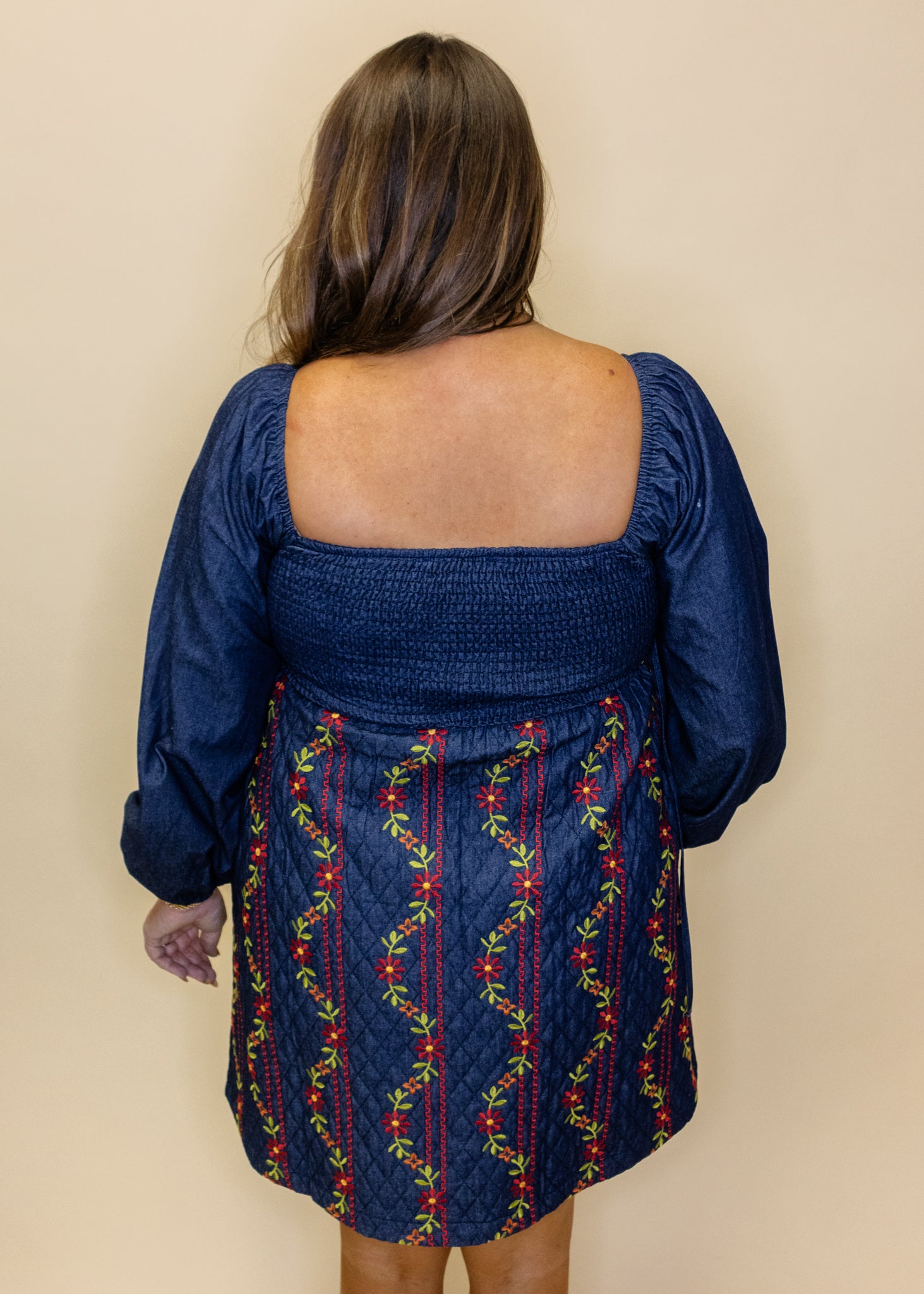 Denim Floral Embroidered Dress Medium Denim Floral Embroidered Dress Medium