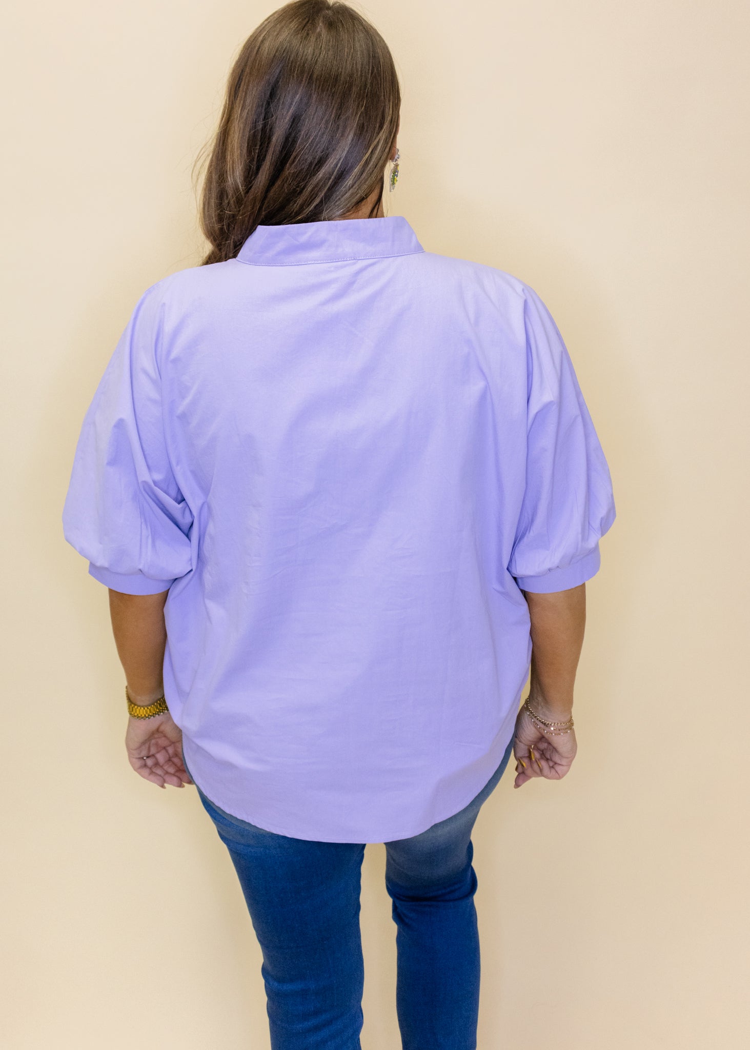 Lavender V-Neck Fleur-De-Lis Patch Top