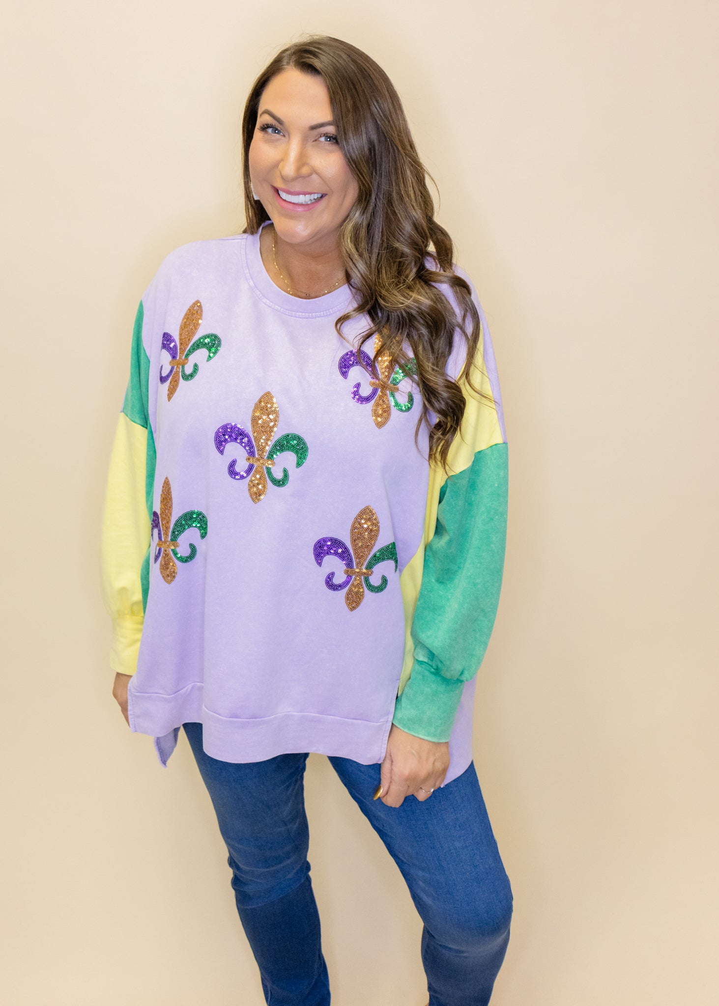 Color Block Fleur De Lis Sweatshirt