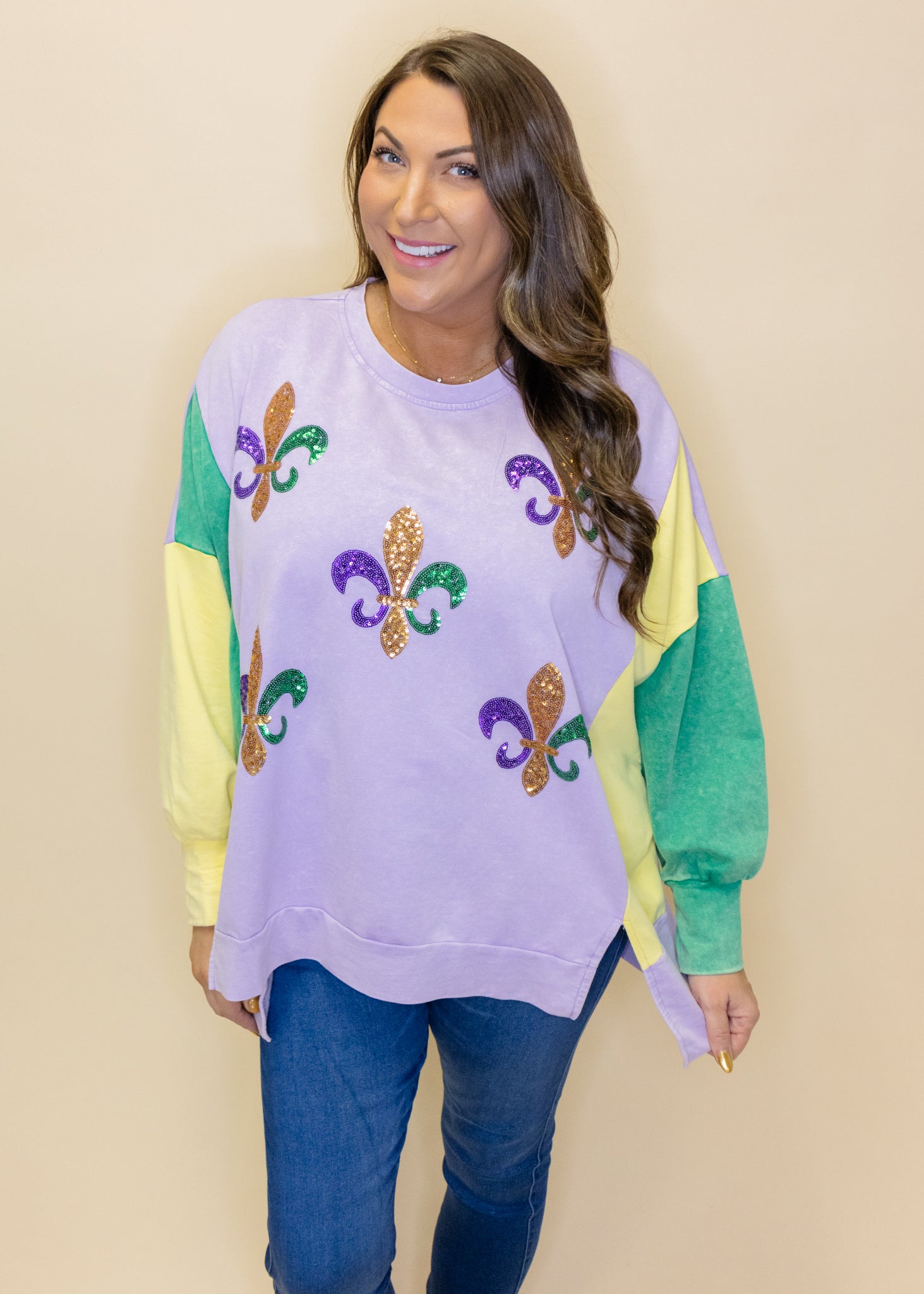 Color Block Fleur De Lis Sweatshirt