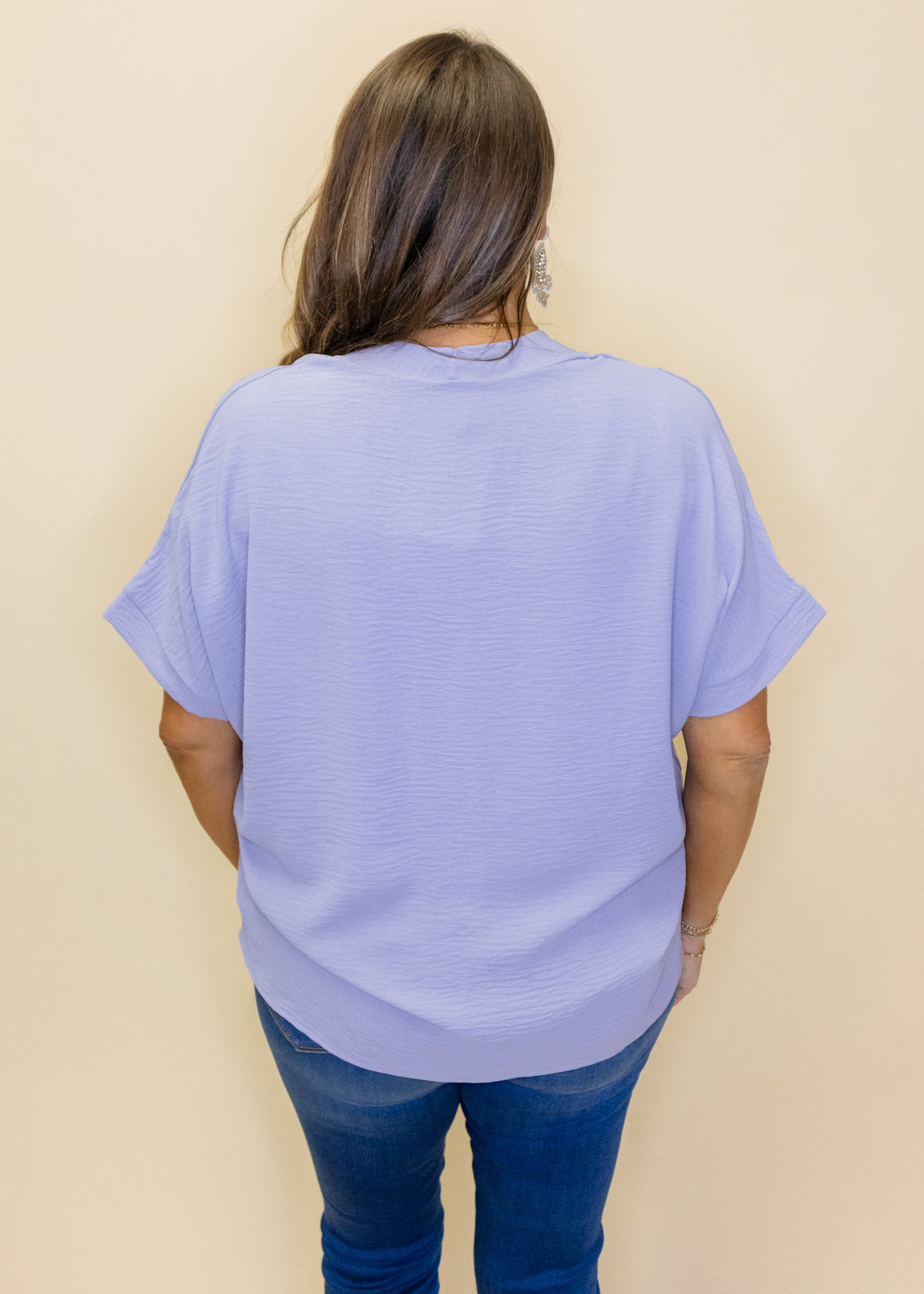 Lavender Solid V-Neck Top