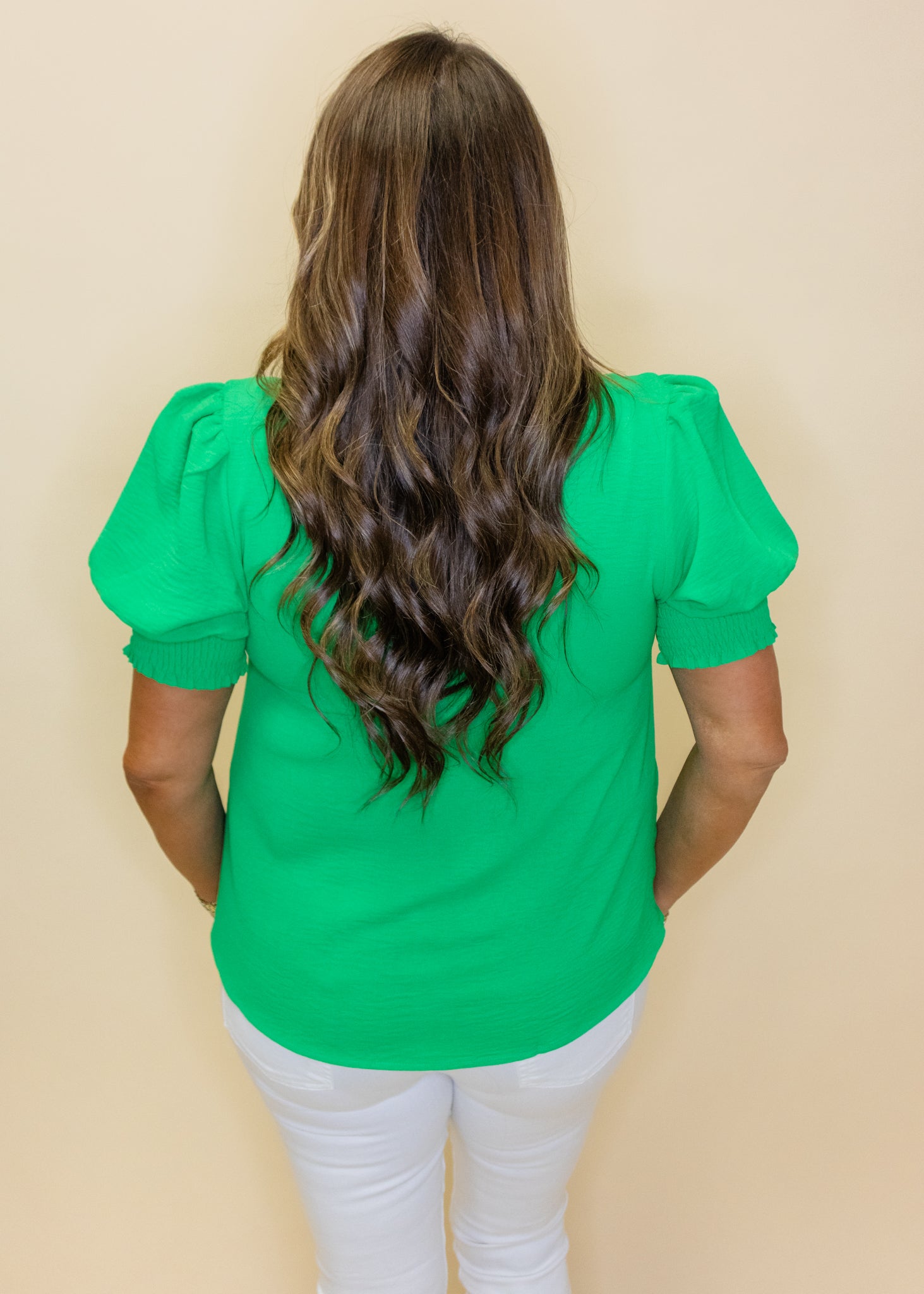 Kelly Green Puffed Short Sleeve Top