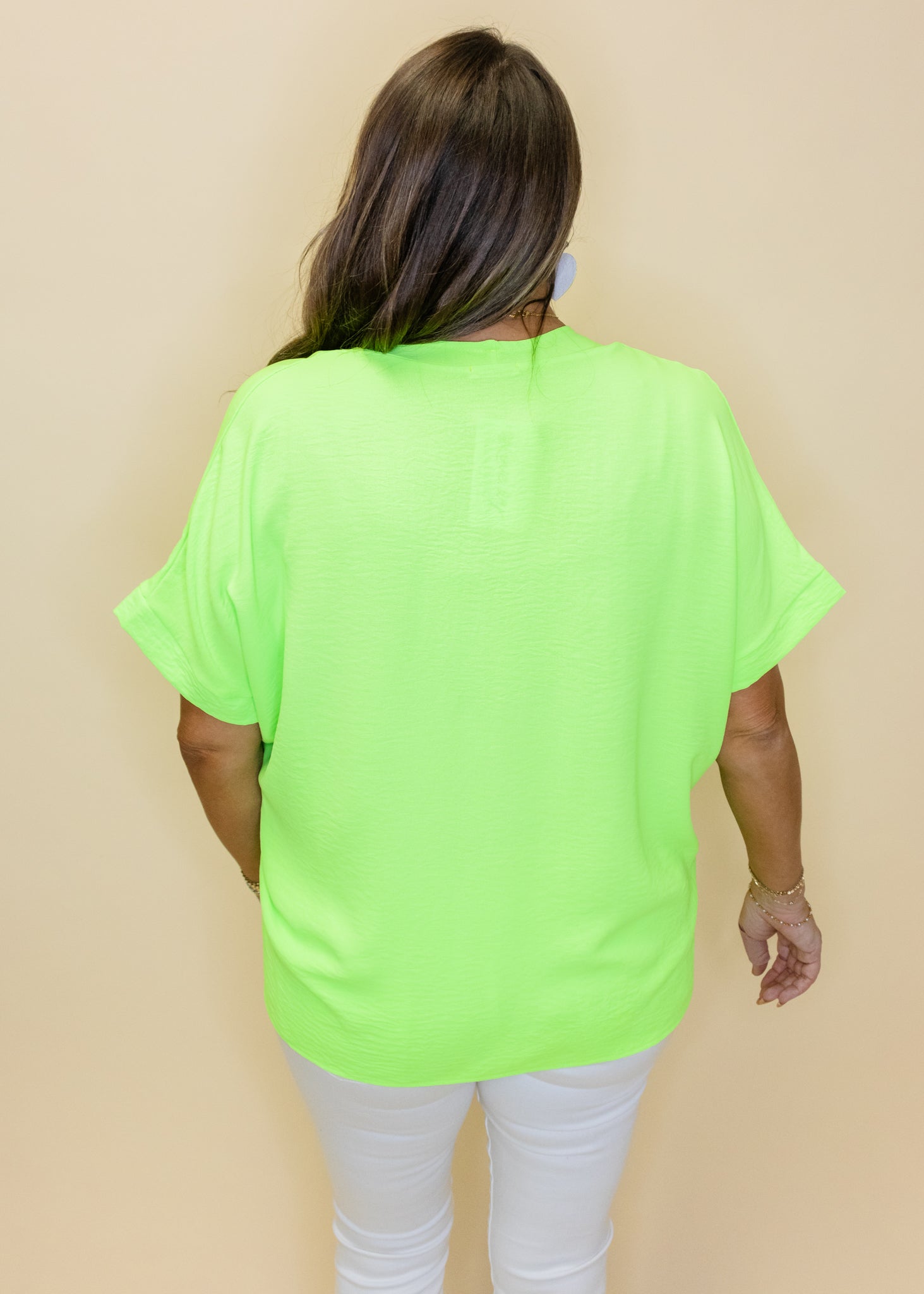 Neon Lime Solid V-Neck Top