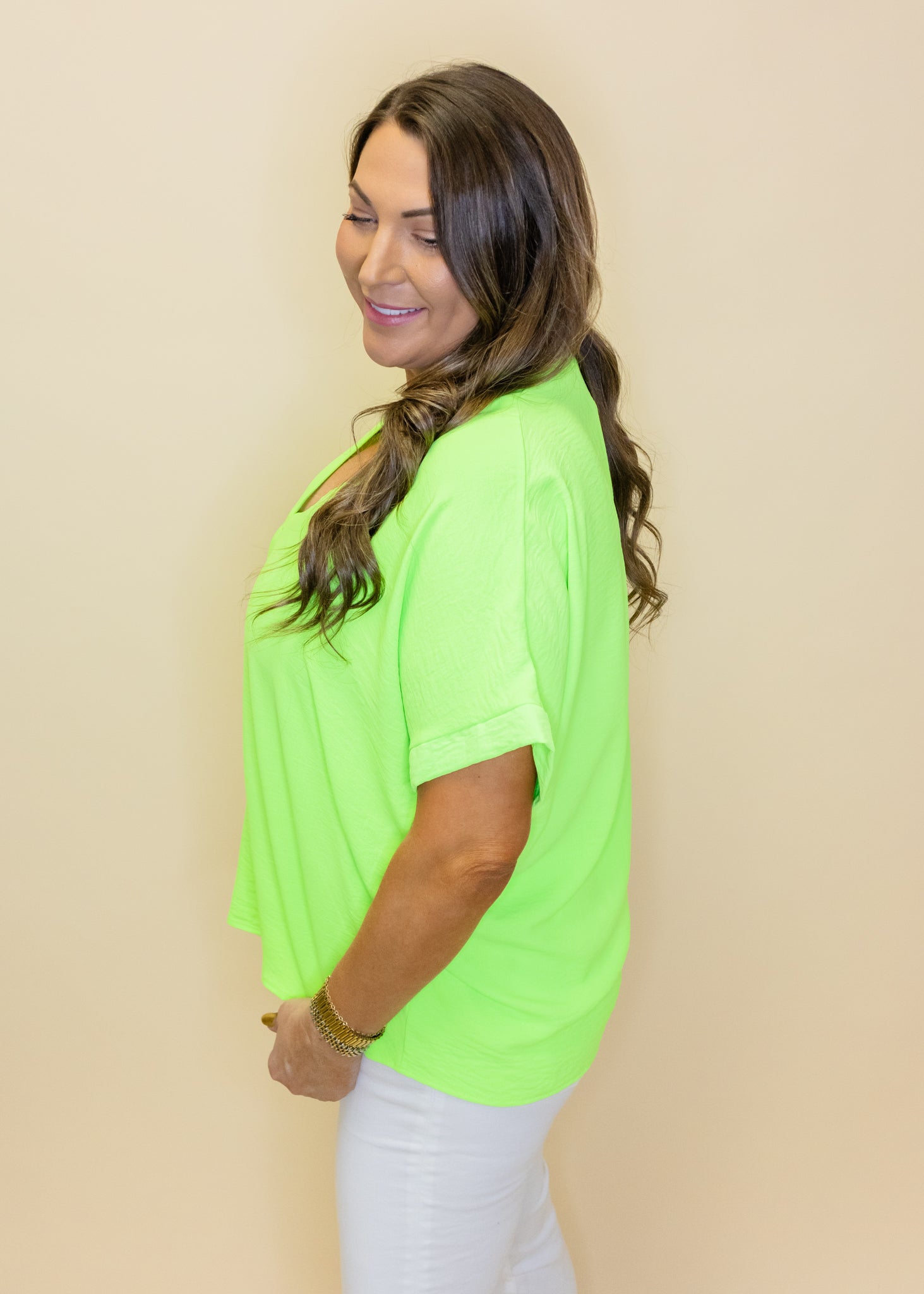 Neon Lime Solid V-Neck Top
