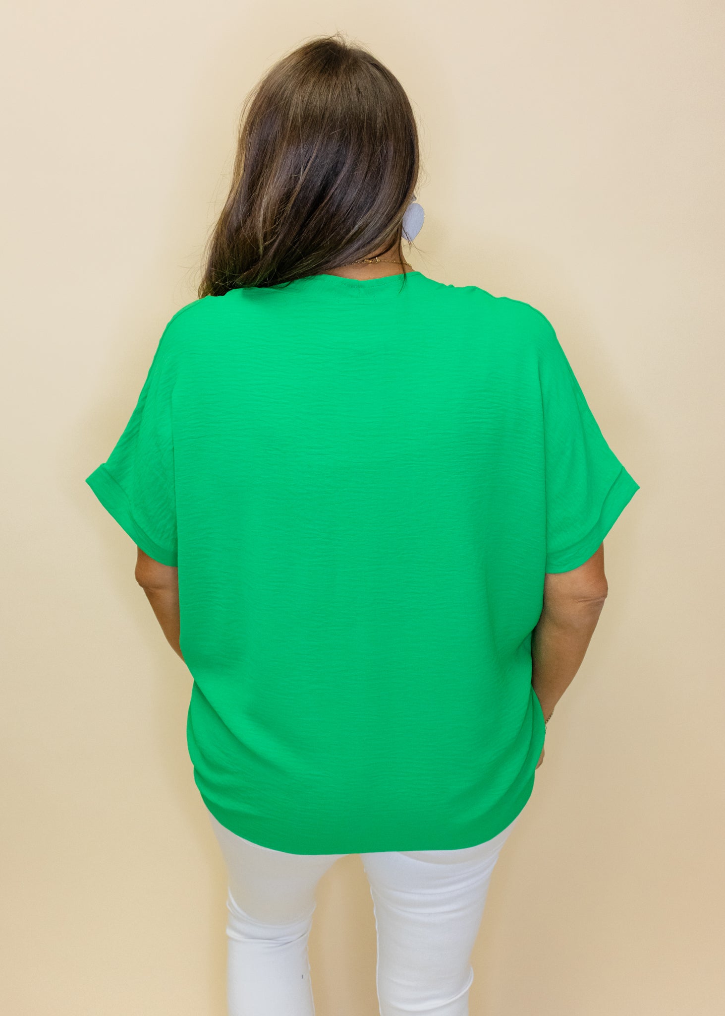 Kelly Green Solid V-Neck Top