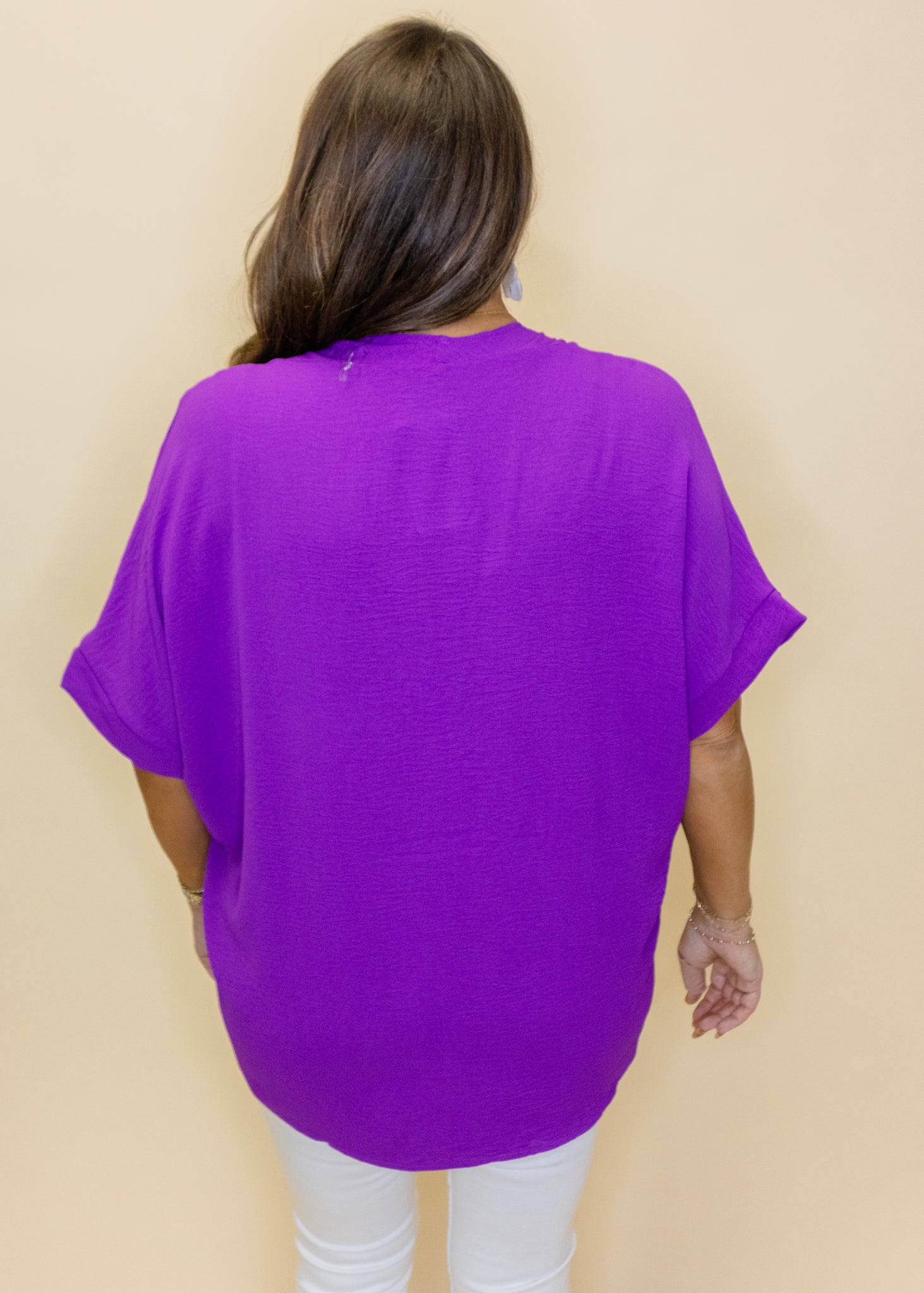 Purple Solid V-Neck Top