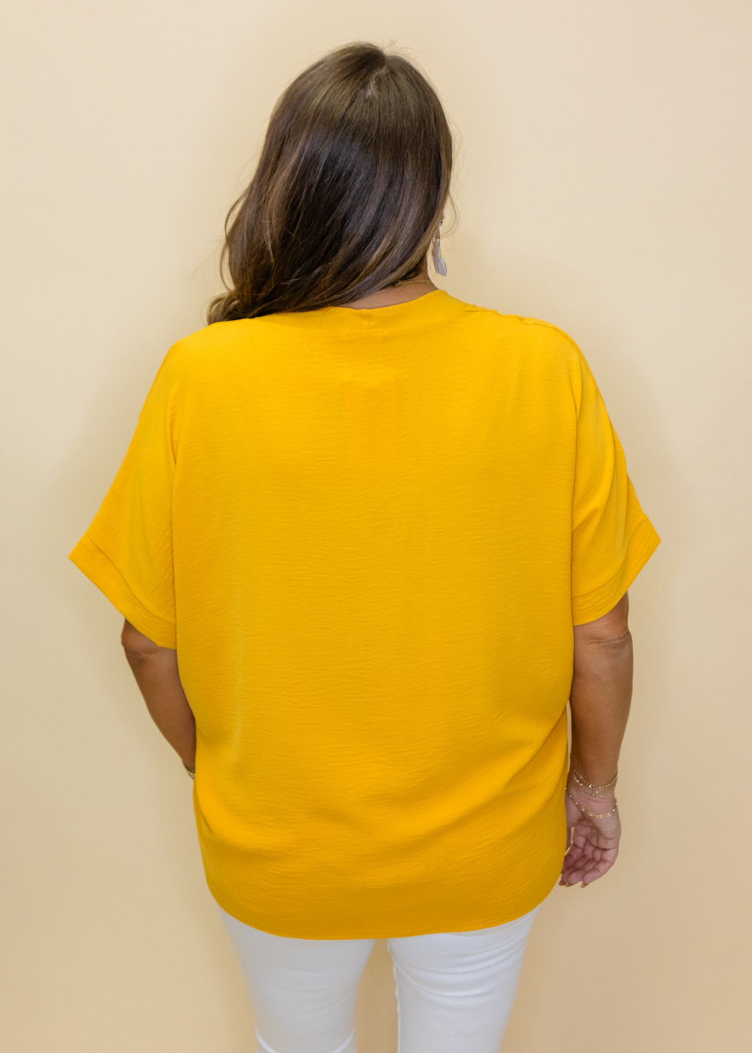 Mustard Solid V-Neck Top