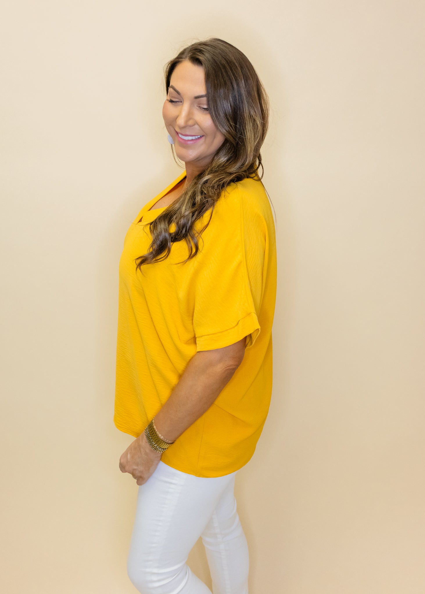 Mustard Solid V-Neck Top