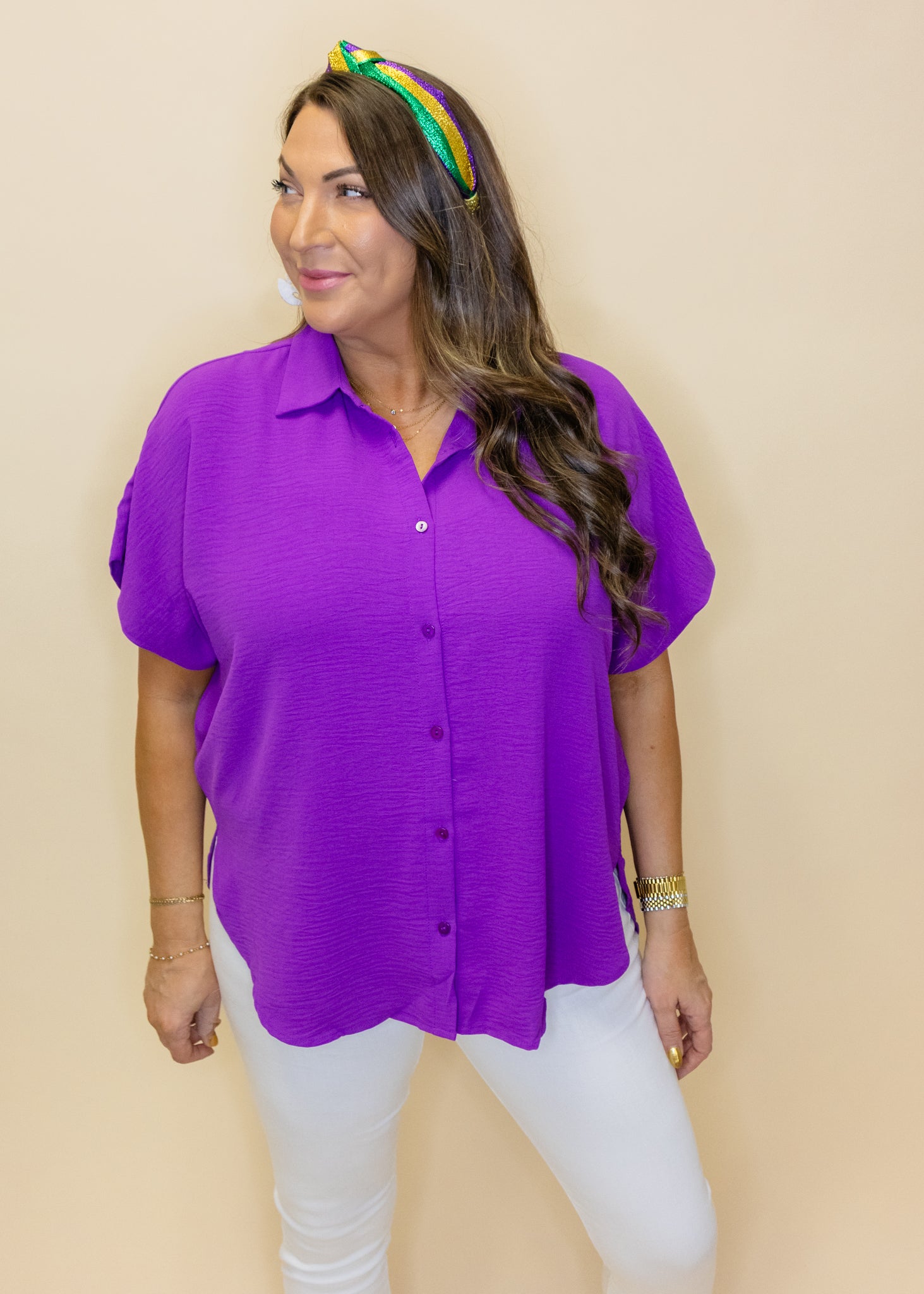 Purple Button Up Flowy Top