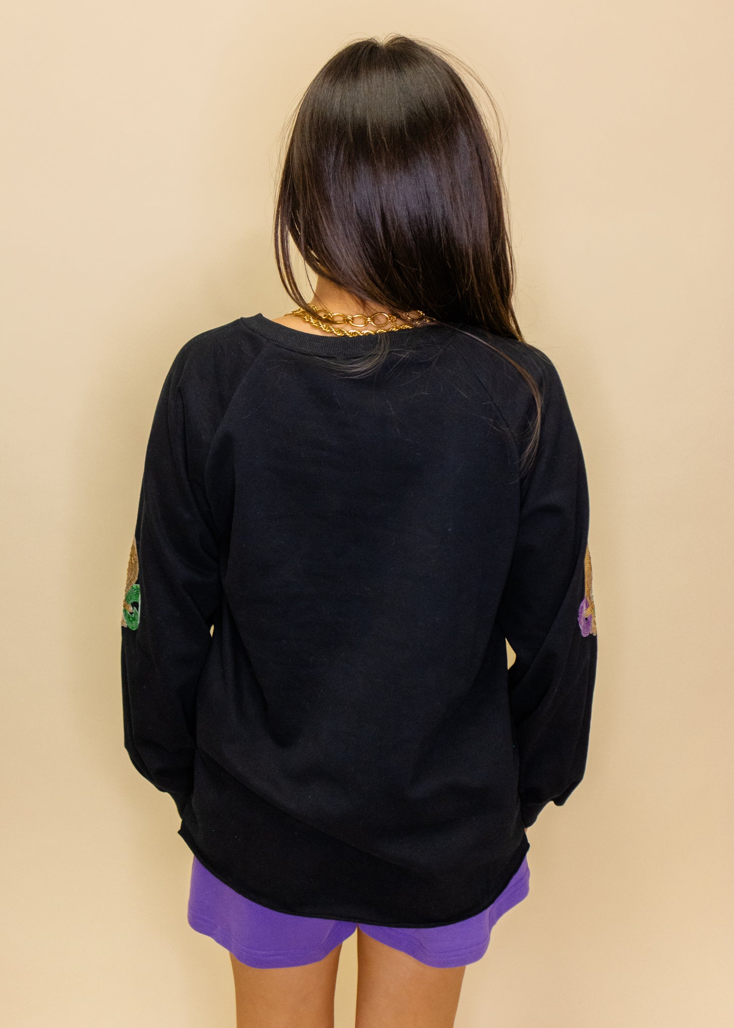 Black Fleur-De-Lis Multi Sequin Sweatshirt