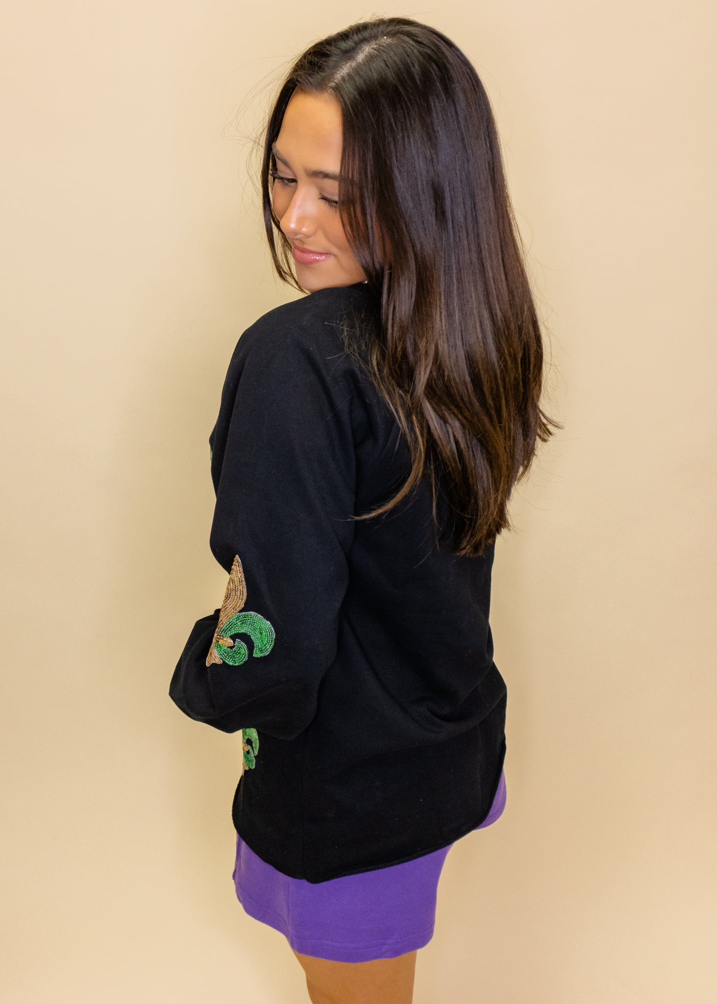 Black Fleur-De-Lis Multi Sequin Sweatshirt