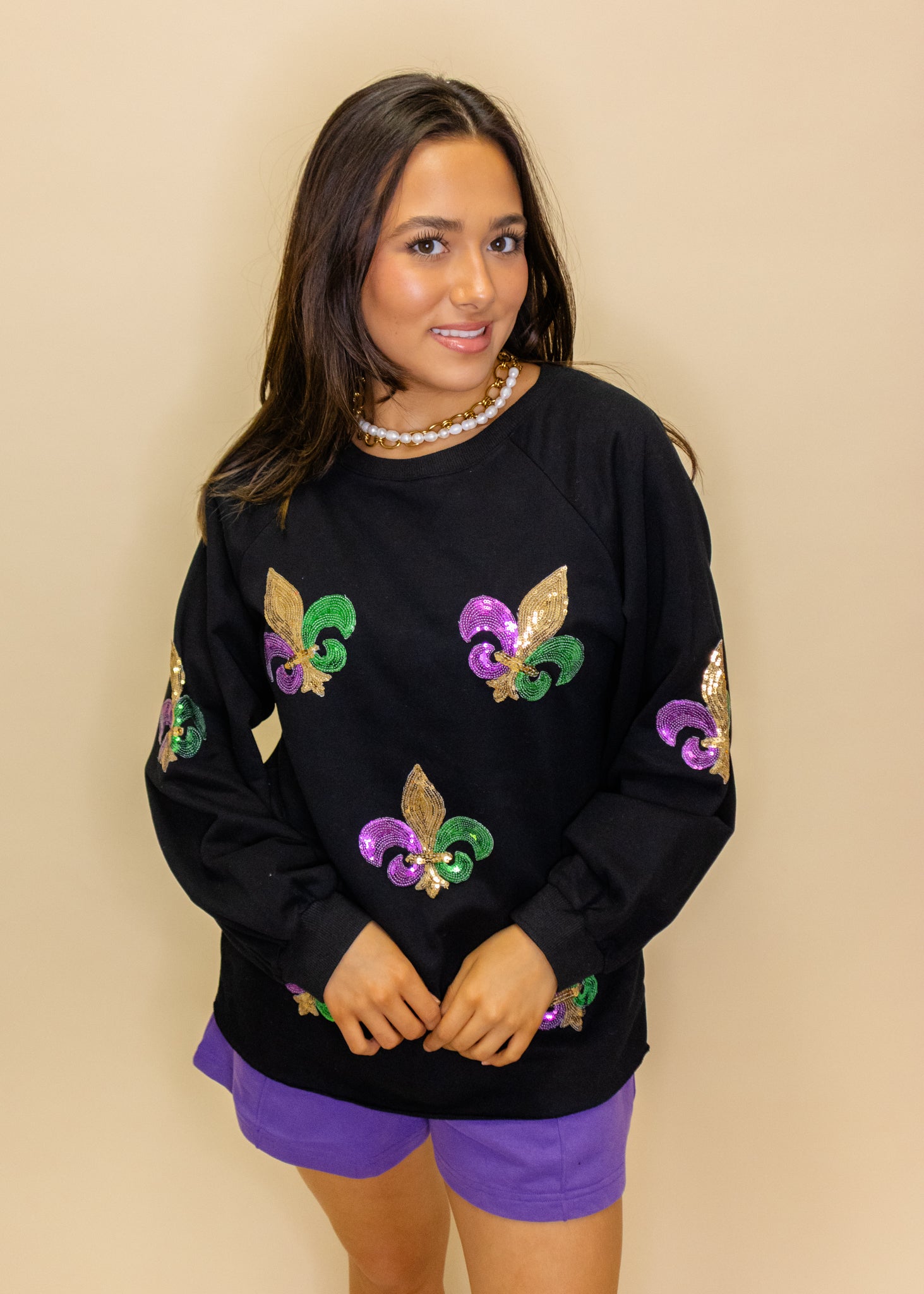 Black Fleur-De-Lis Multi Sequin Sweatshirt